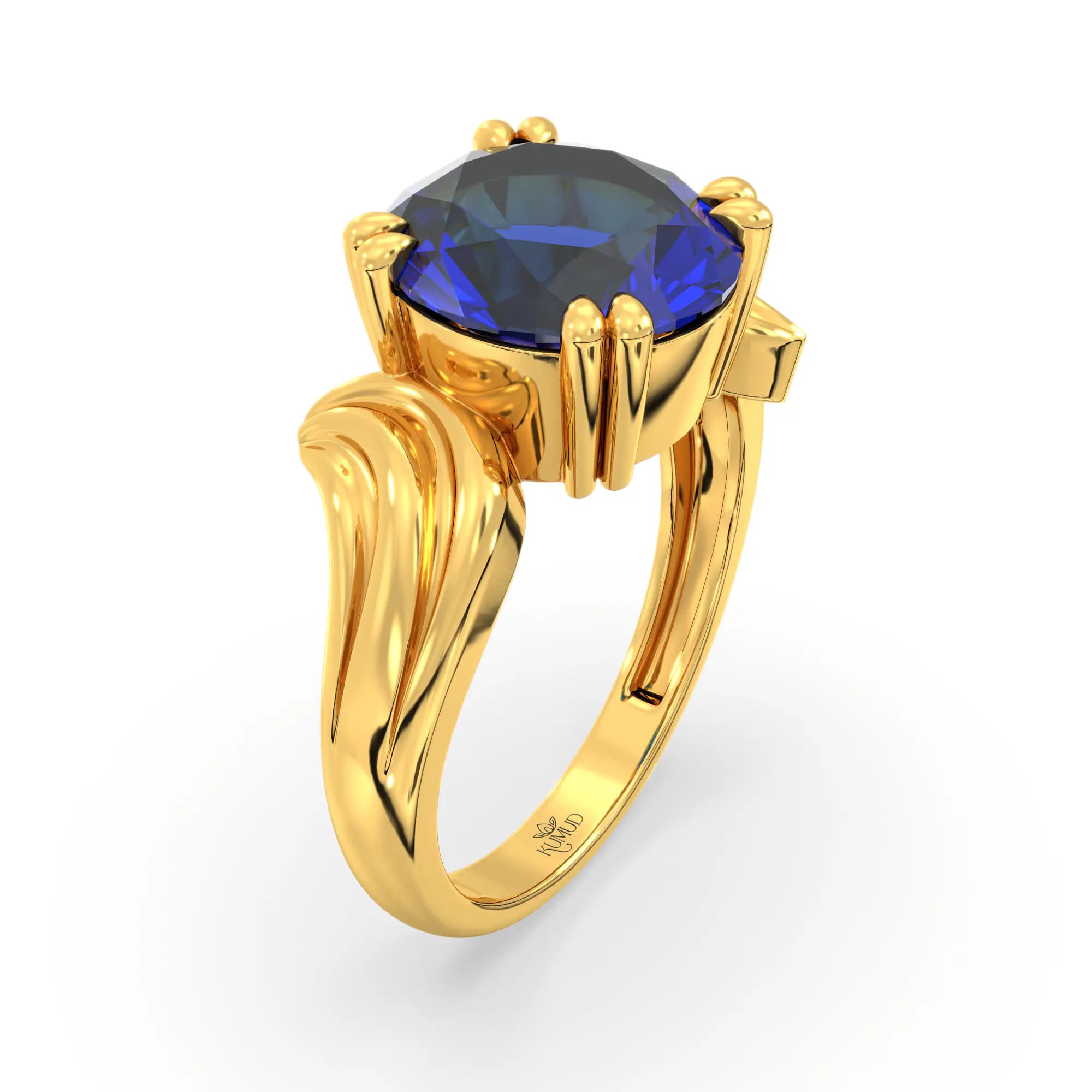 Blue Sapphire (Neelam) Ring for Women in 22K Yellow Gold – Oval 9x8 mm, Prong Setting, 5 g (Design K17A-37)