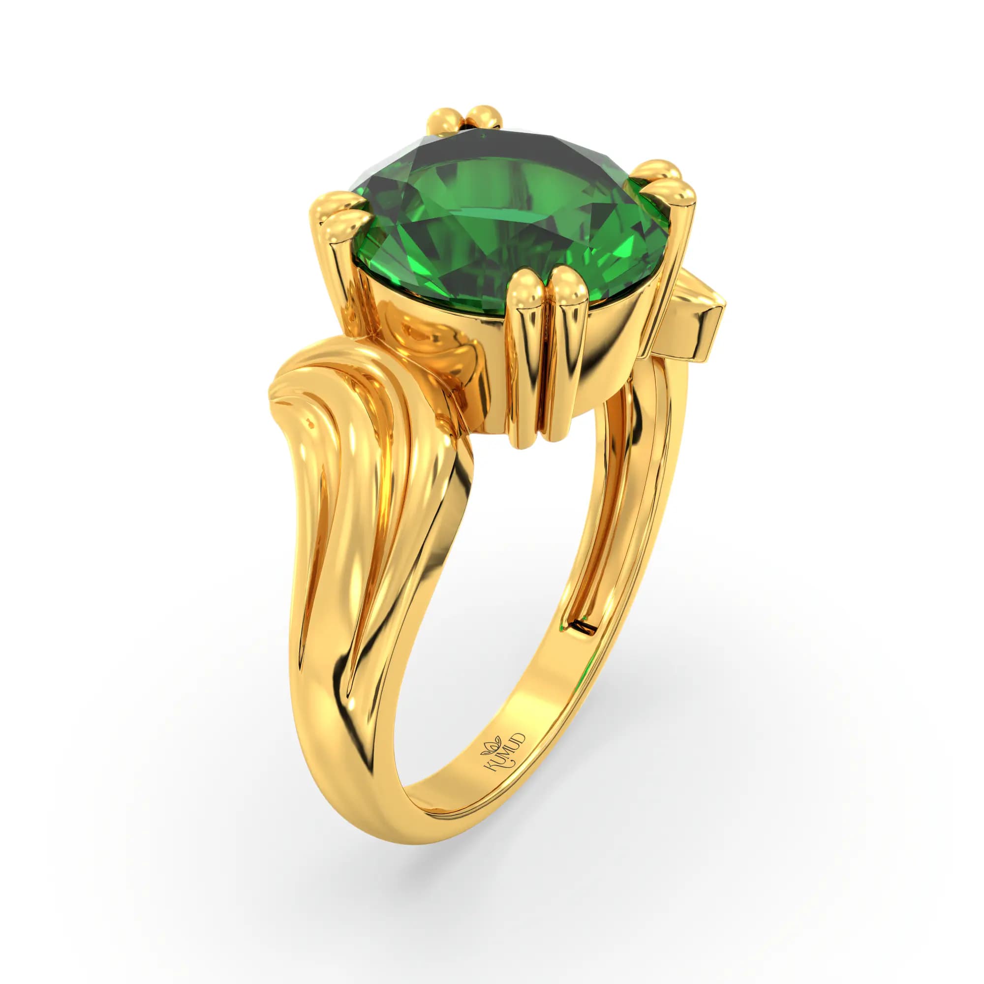 Emerald (Panna) Ring for Women in 22K Yellow Gold – Oval 9x8 mm, Prong Setting, 5 g (Design K17A-37)
