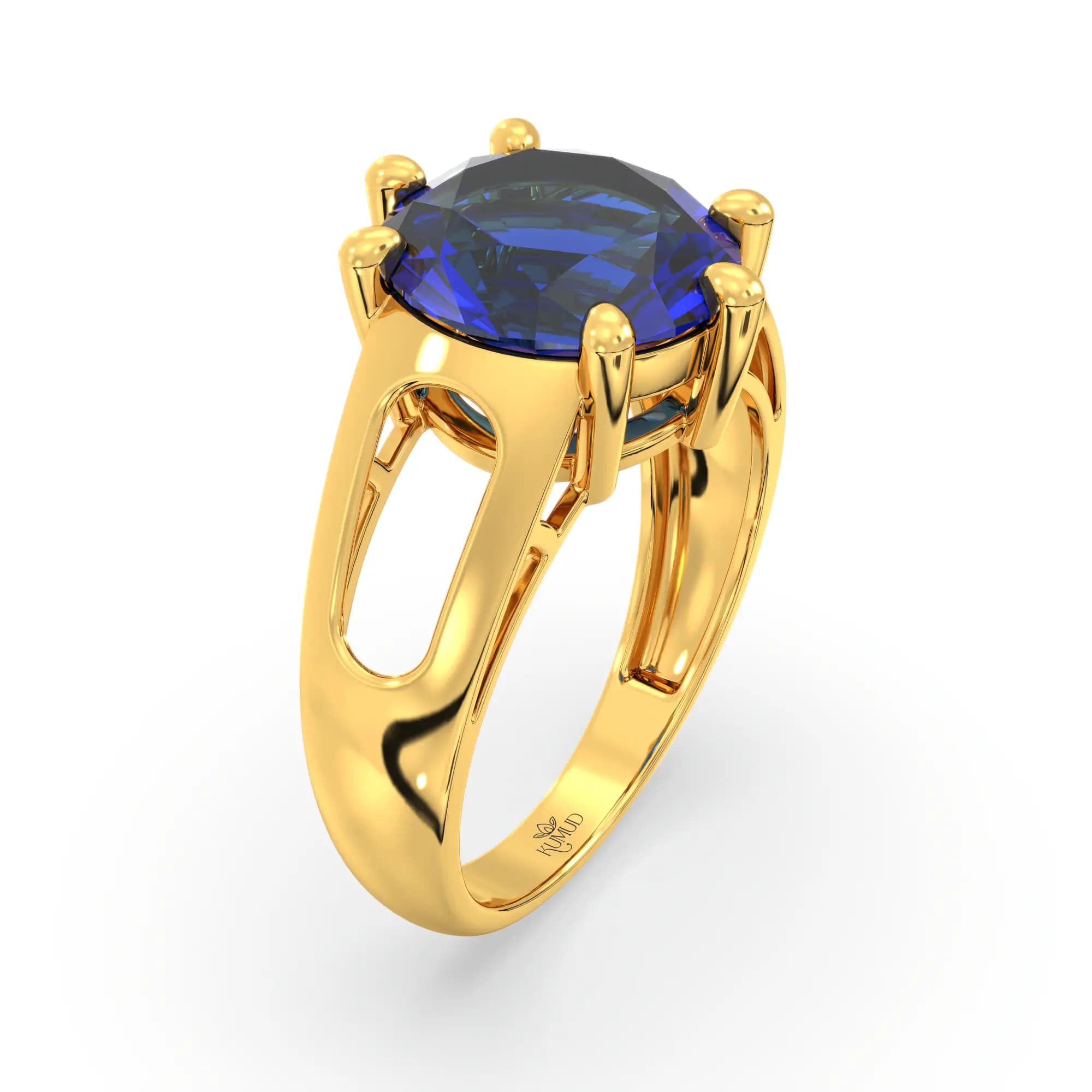 Blue Sapphire (Neelam) Ring for Women in 22K Yellow Gold – Oval 9x8 mm, Prong Setting, 5 g (Design K17A-38)