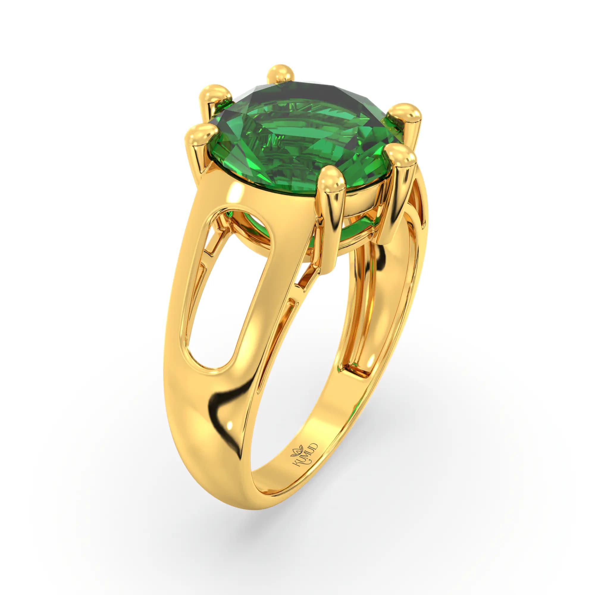 Emerald (Panna) Ring for Women in 22K Yellow Gold – Oval 9x8 mm, Prong Setting, 5 g (Design K17A-38)