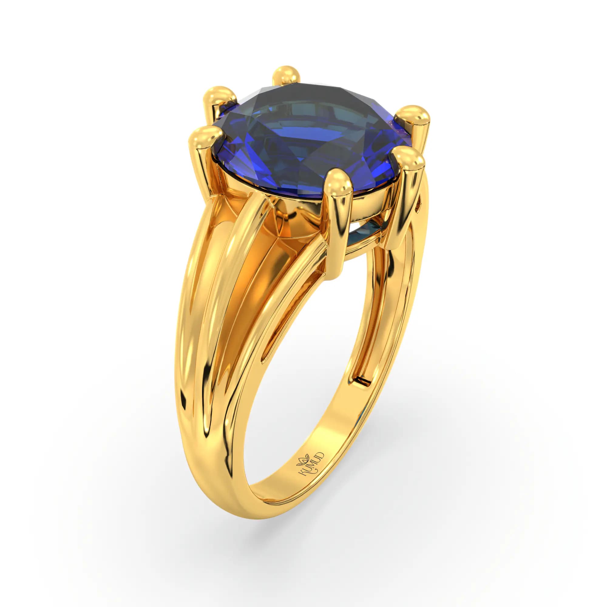 Blue Sapphire (Neelam) Ring for Women in 22K Yellow Gold – Oval 9x8 mm, Prong Setting, 5 g (Design K17A-39)