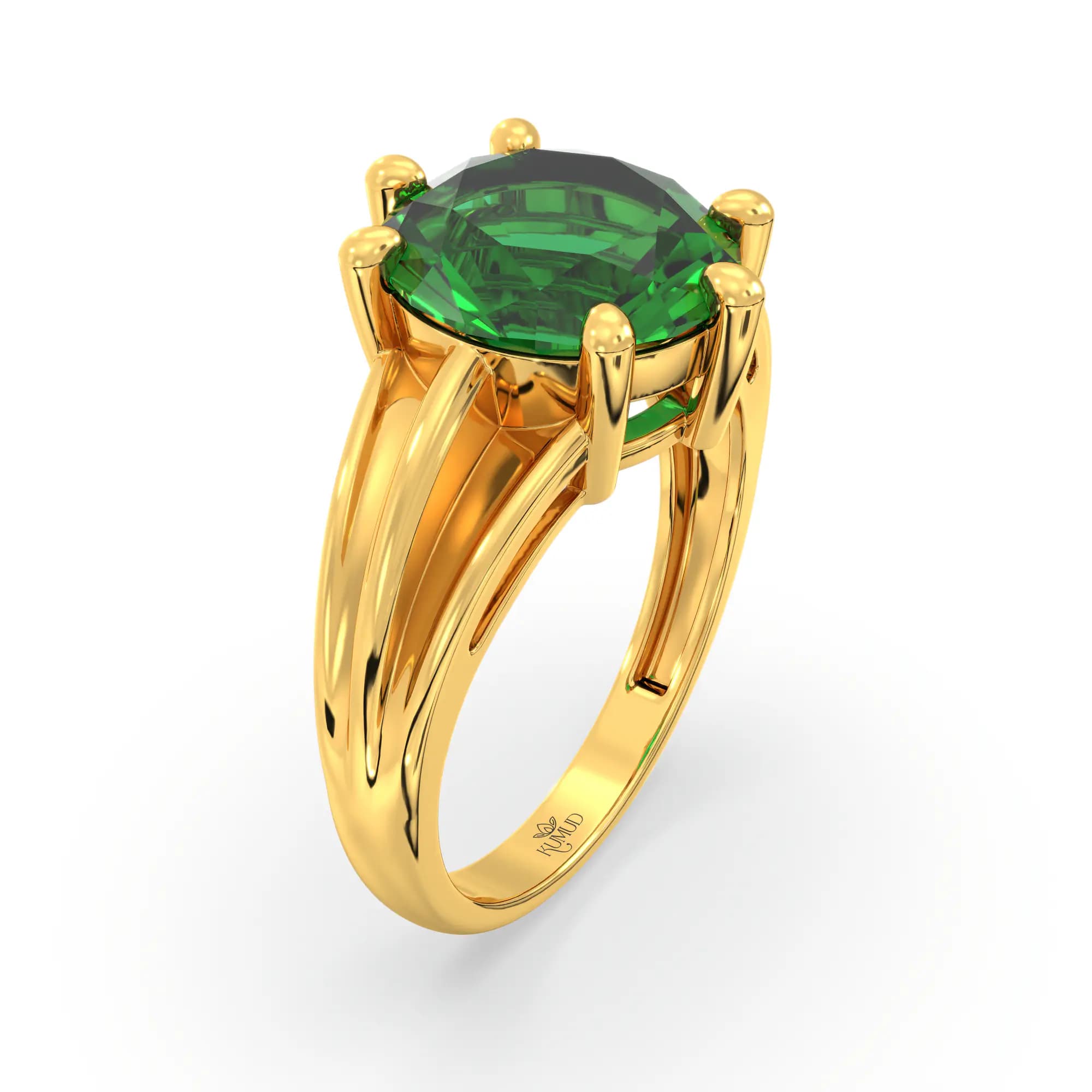 Emerald (Panna) Ring for Women in 22K Yellow Gold – Oval 9x8 mm, Prong Setting, 5 g (Design K17A-39)
