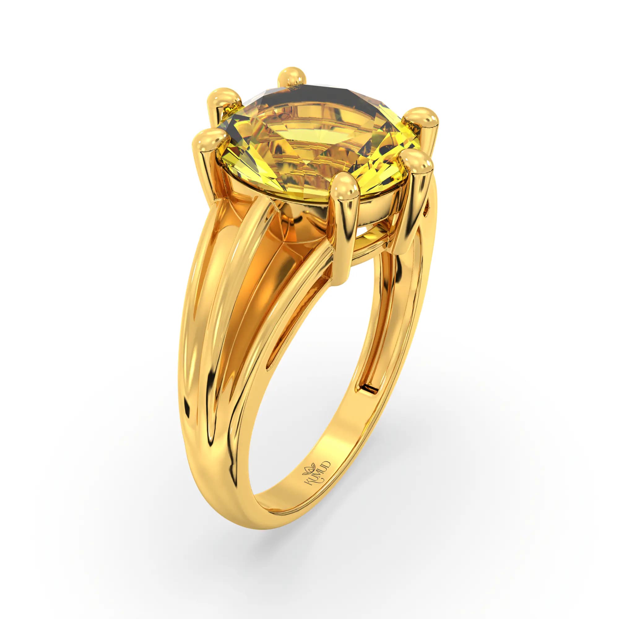 Yellow Sapphire (Pukhraj) Ring for Women in 22K Yellow Gold – Oval 9x8 mm, Prong Setting, 5 g (Design K17A-39)