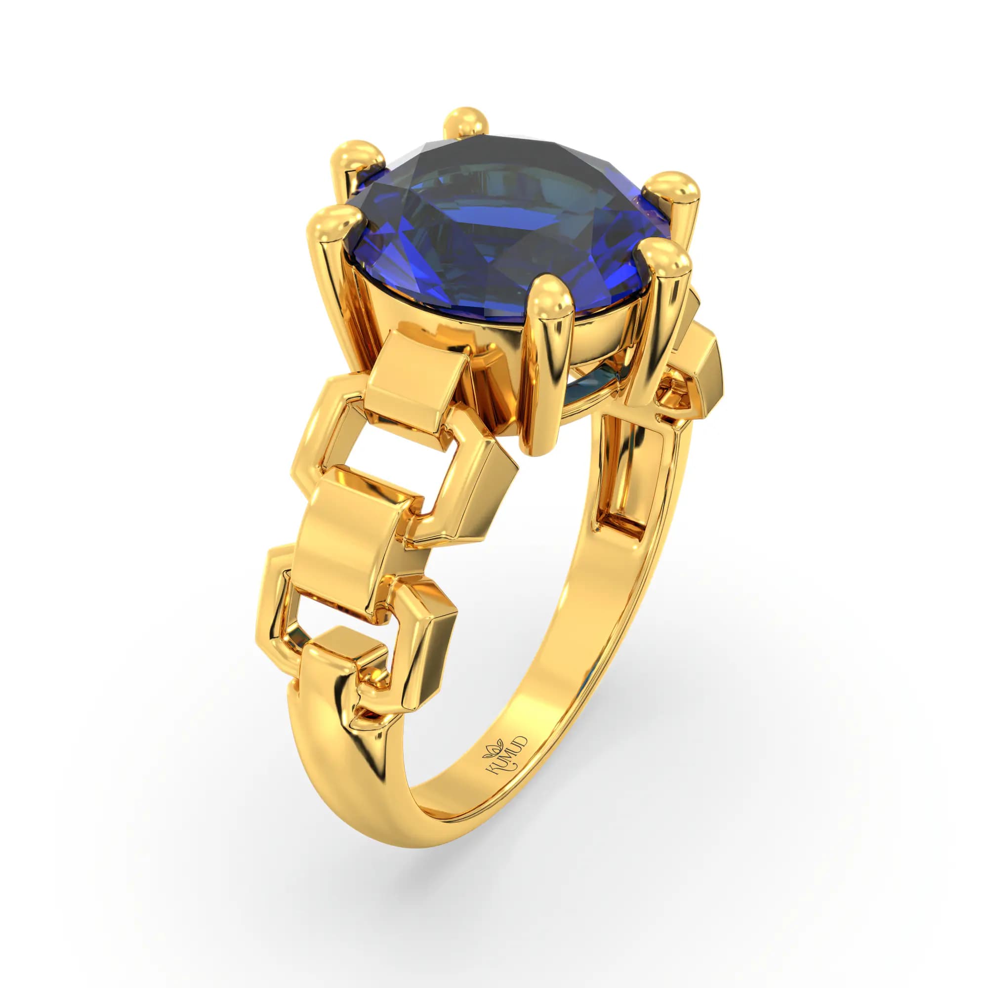 Blue Sapphire (Neelam) Ring for Women in 22K Yellow Gold – Oval 9x8 mm, Prong Setting, 6 g (Design K17A-40)