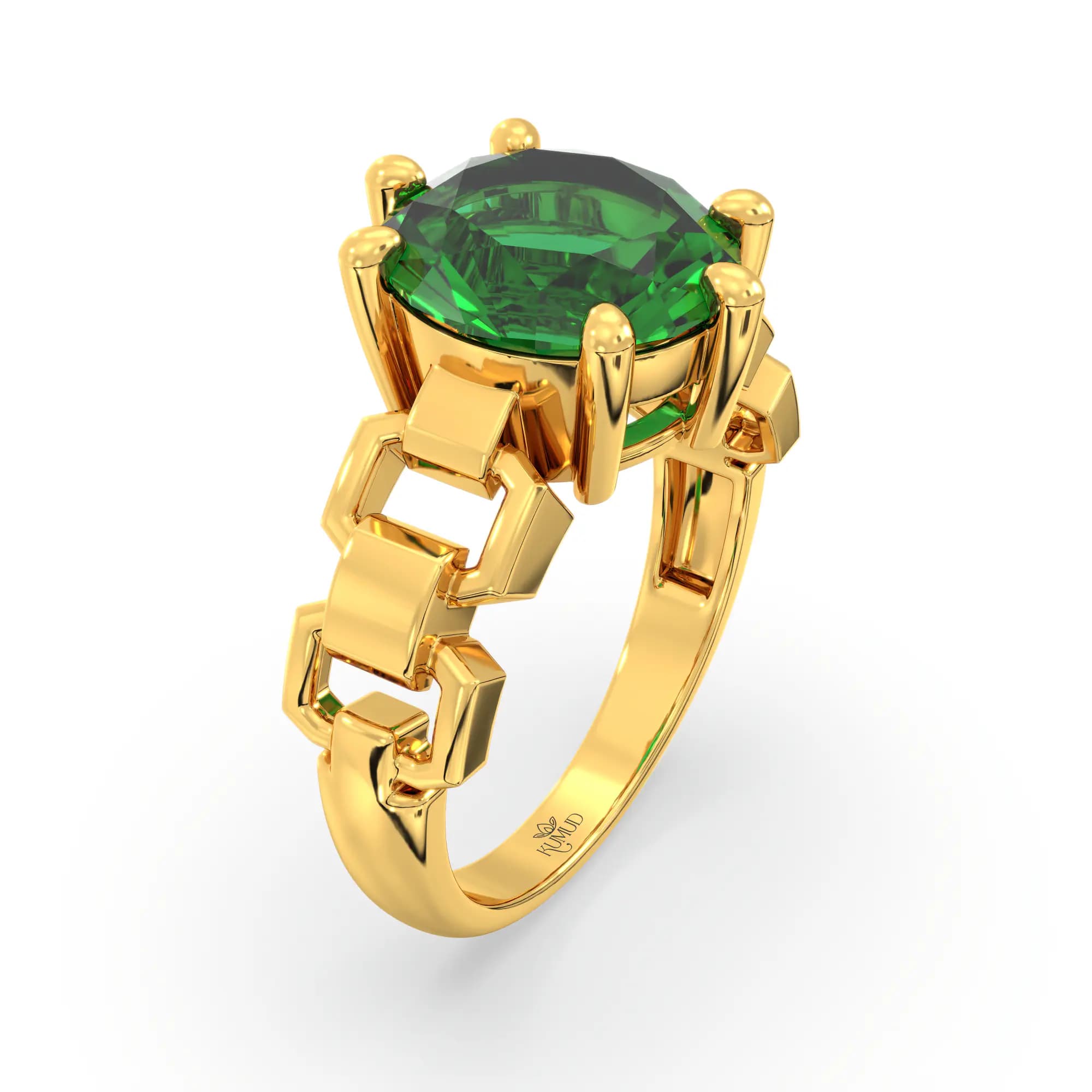 Emerald (Panna) Ring for Women in 22K Yellow Gold – Oval 9x8 mm, Prong Setting, 6 g (Design K17A-40)