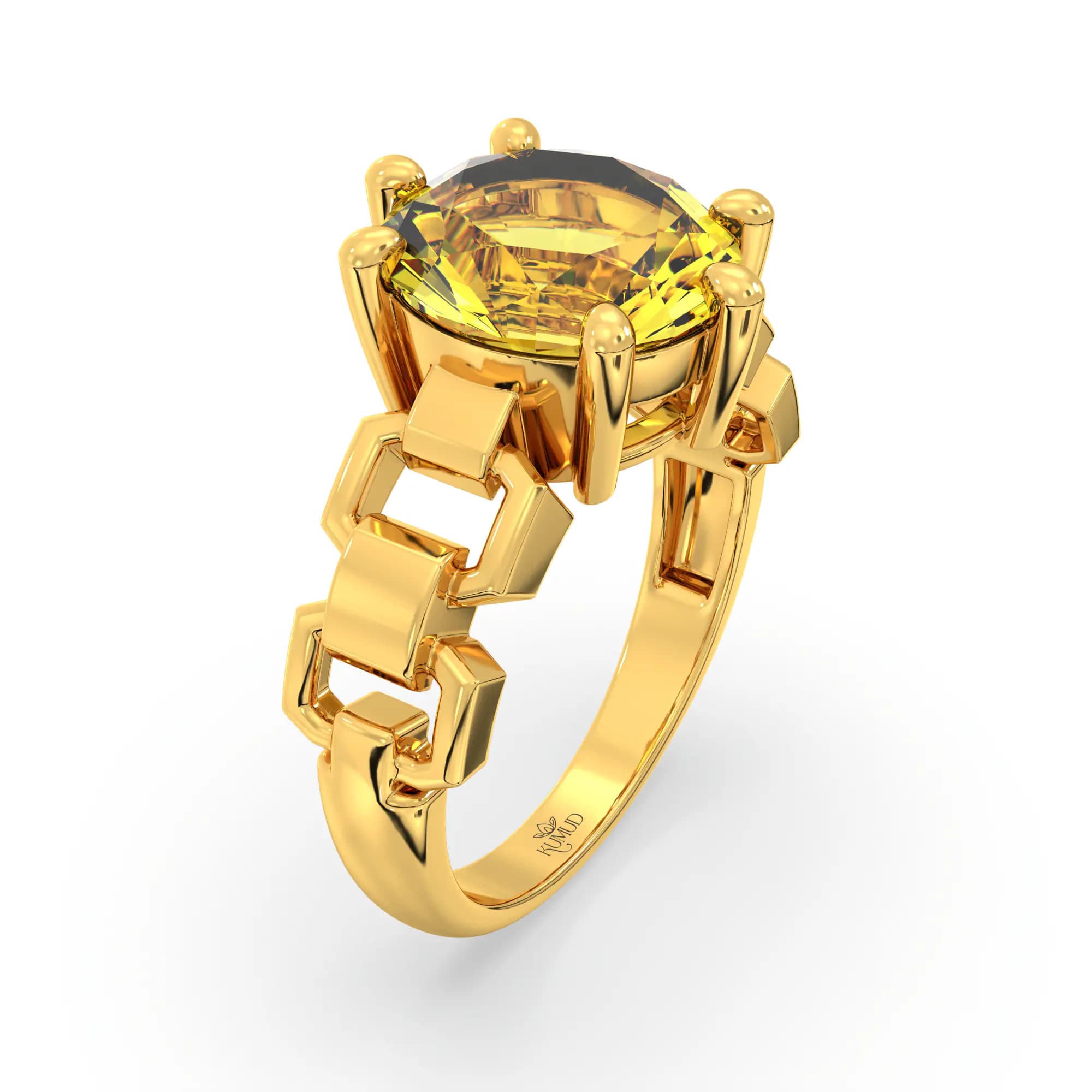 Yellow Sapphire (Pukhraj) Ring for Women in 22K Yellow Gold – Oval 9x8 mm, Prong Setting, 6 g (Design K17A-40)