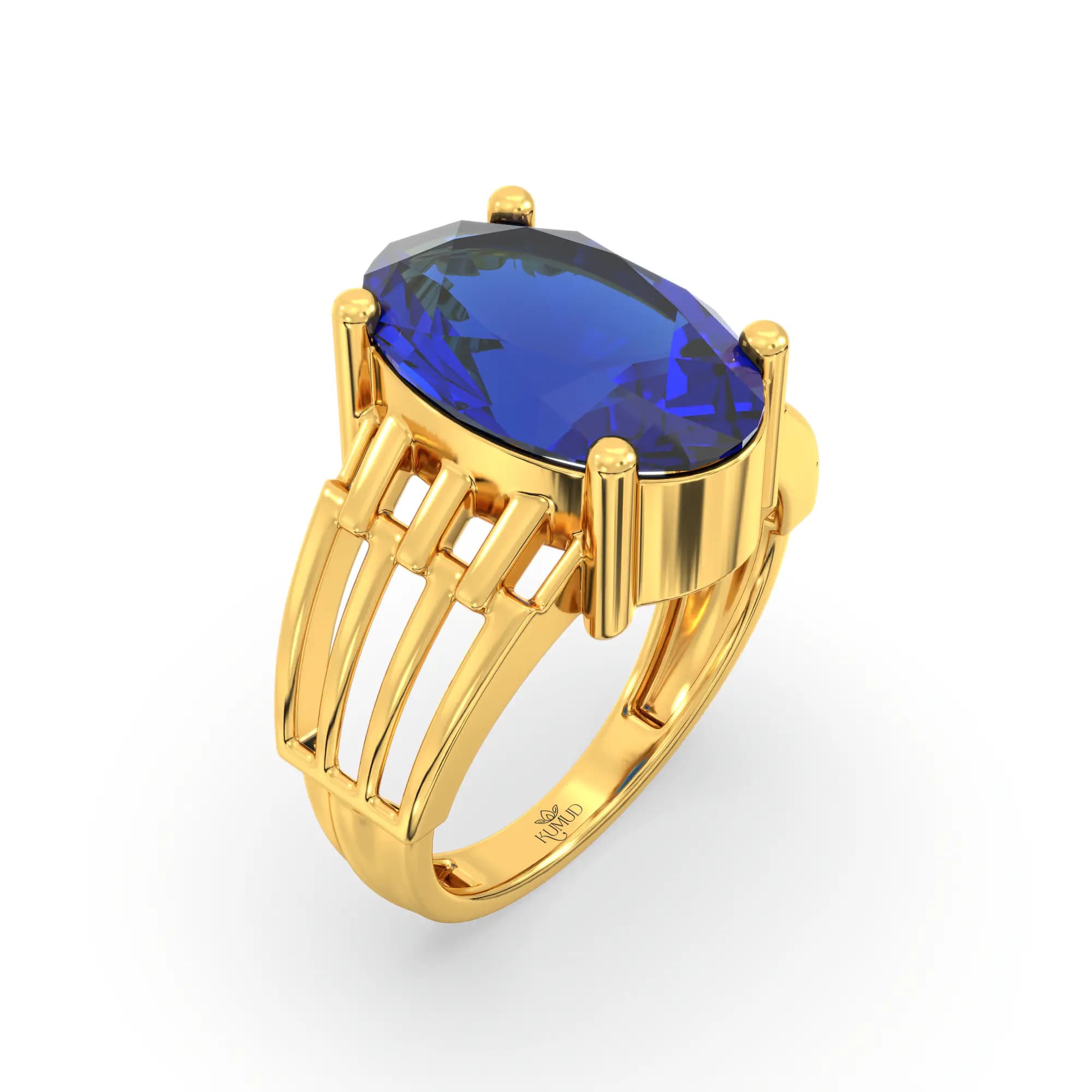Blue Sapphire (Neelam) Ring for Women in 22K Yellow Gold – Oval 13x8 mm, Prong Setting, 5 g (Design K17B-1)