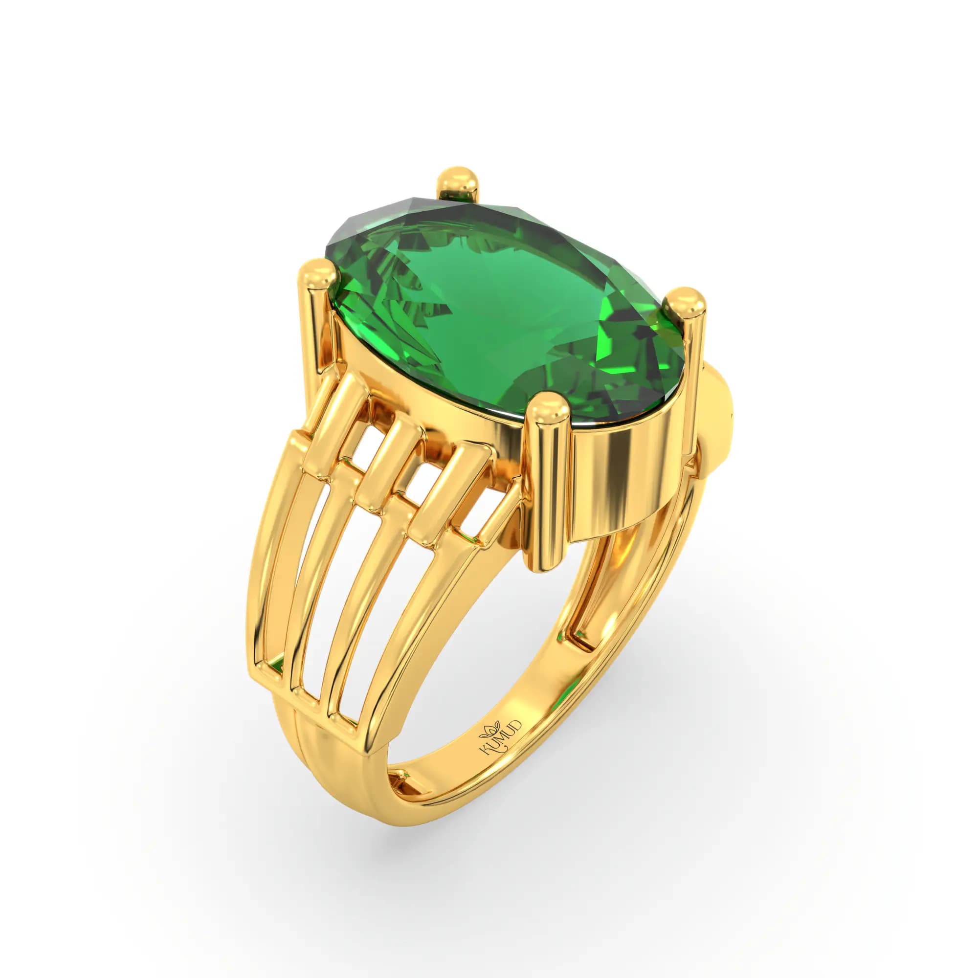Emerald (Panna) Ring for Women in 22K Yellow Gold – Oval 13x8 mm, Prong Setting, 5 g (Design K17B-1)
