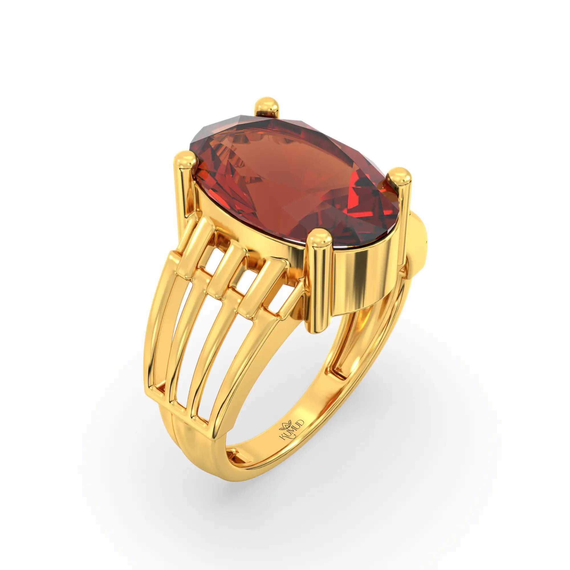 Hessonite (Gomed) Ring for Women in 22K Yellow Gold – Oval 13x8 mm, Prong Setting, 5 g (Design K17B-1)
