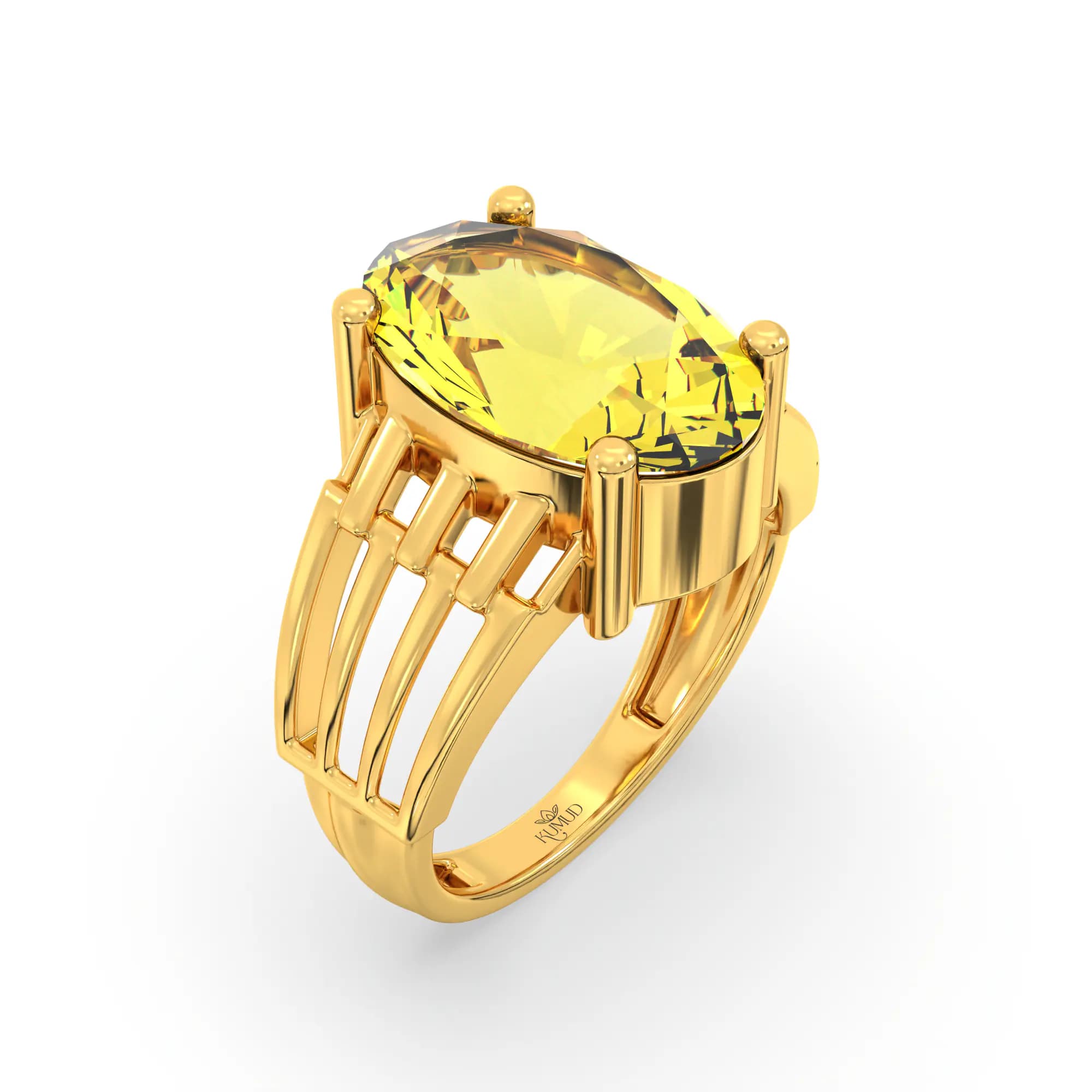 Yellow Sapphire (Pukhraj) Ring for Women in 22K Yellow Gold – Oval 13x8 mm, Prong Setting, 5 g (Design K17B-1)