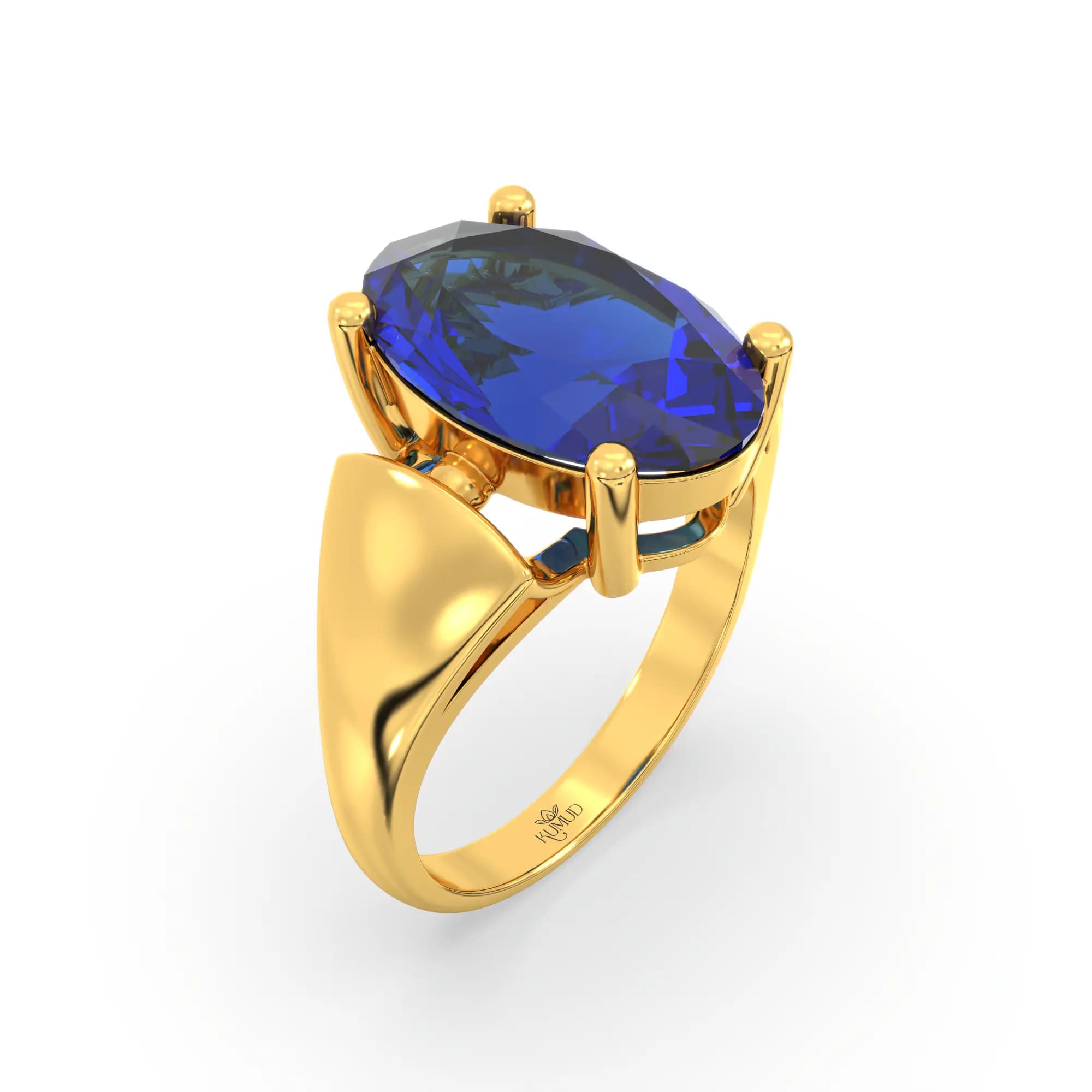 Blue Sapphire (Neelam) Ring for Women in 22K Yellow Gold – Oval 13x8 mm, Prong Setting, 7 g (Design K17B-2)