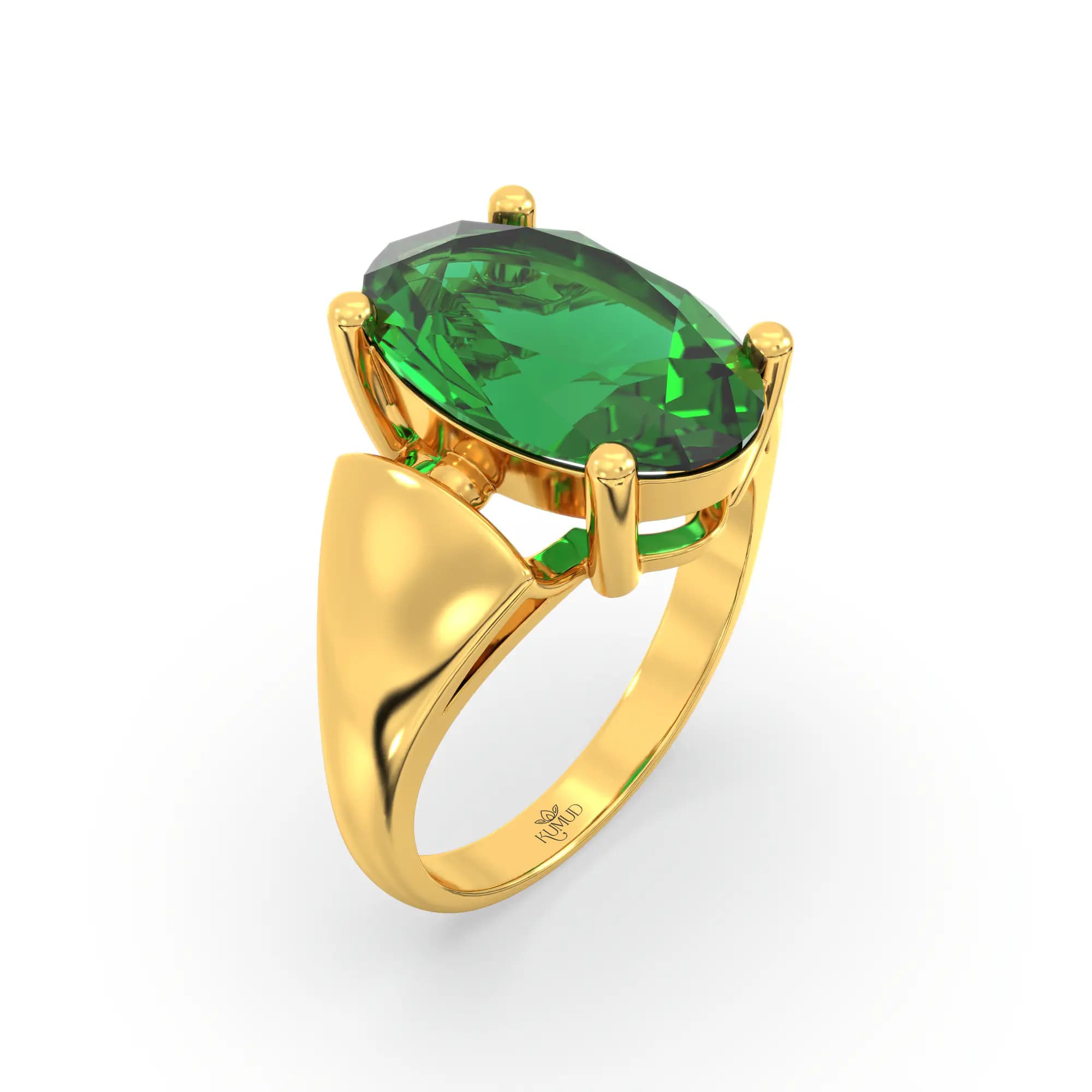 Emerald (Panna) Ring for Women in 22K Yellow Gold – Oval 13x8 mm, Prong Setting, 7 g (Design K17B-2)