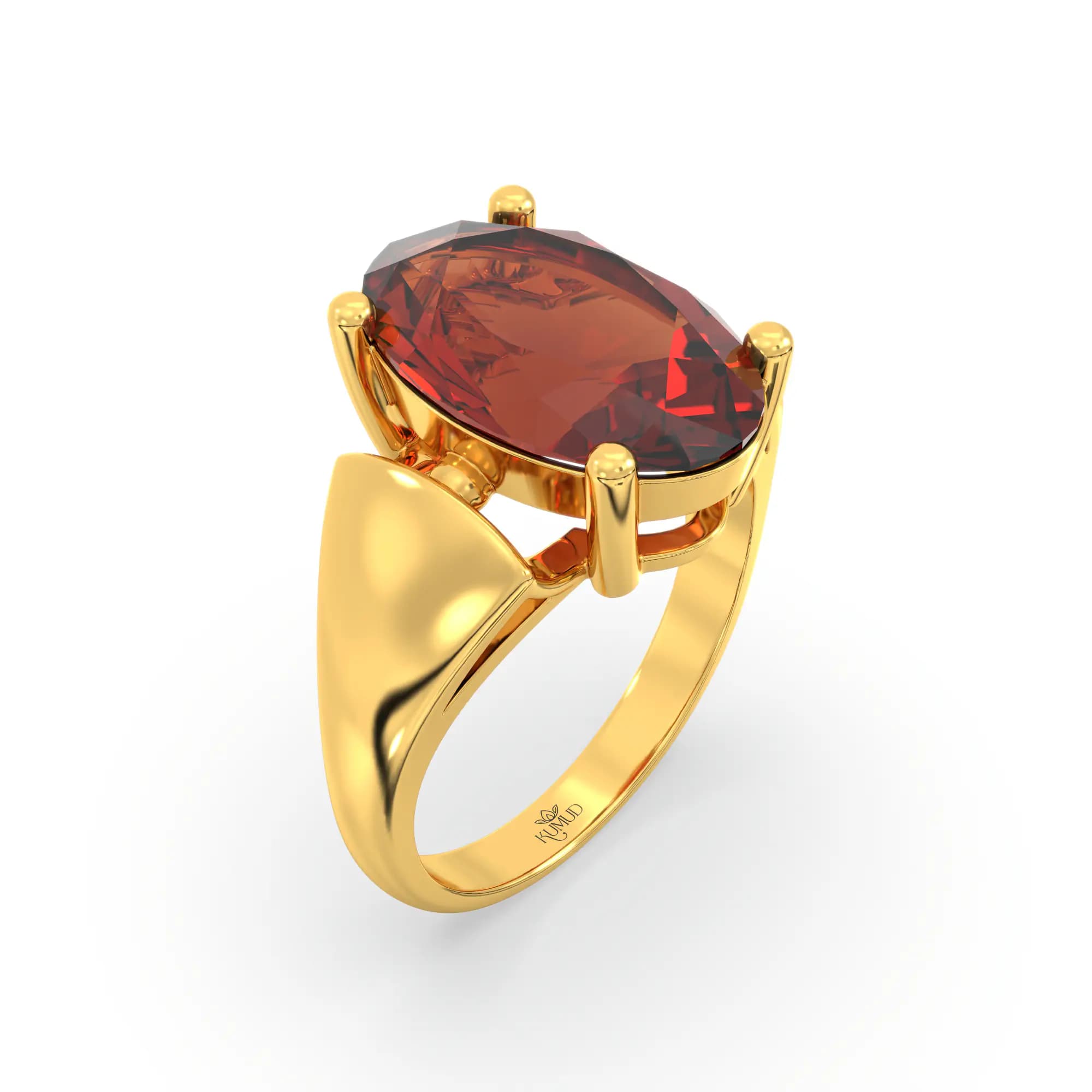 Hessonite (Gomed) Ring for Women in 22K Yellow Gold – Oval 13x8 mm, Prong Setting, 7 g (Design K17B-2)