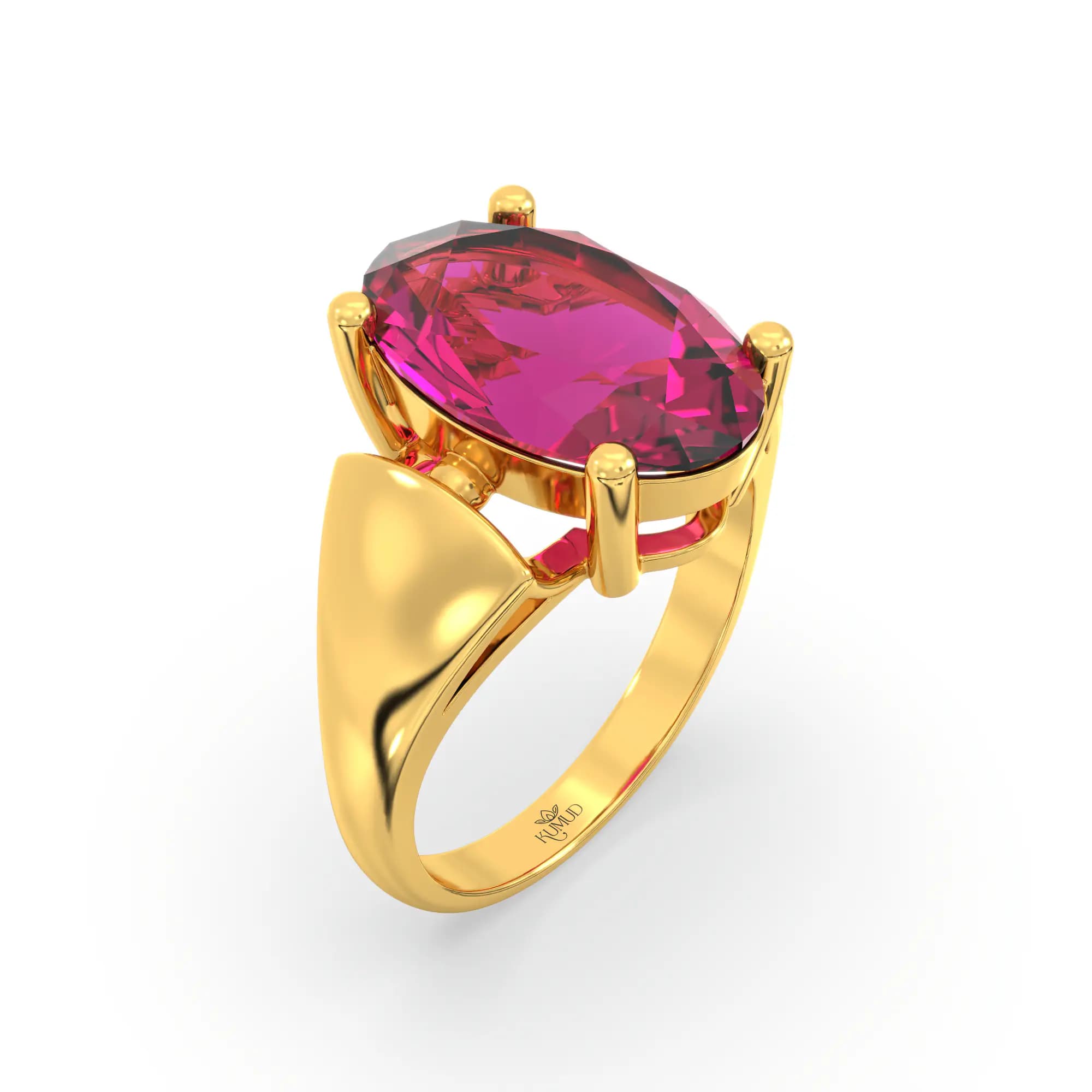 Ruby (Manik) Ring for Women in 22K Yellow Gold – Oval 13x8 mm, Prong Setting, 7 g (Design K17B-2)