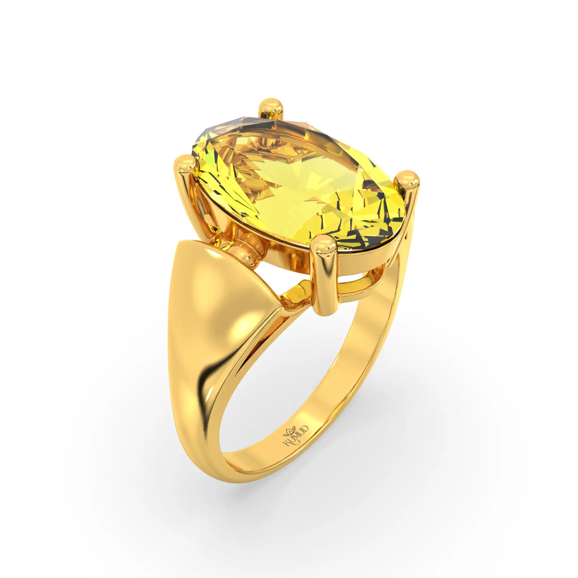 Yellow Sapphire (Pukhraj) Ring for Women in 22K Yellow Gold – Oval 13x8 mm, Prong Setting, 7 g (Design K17B-2)