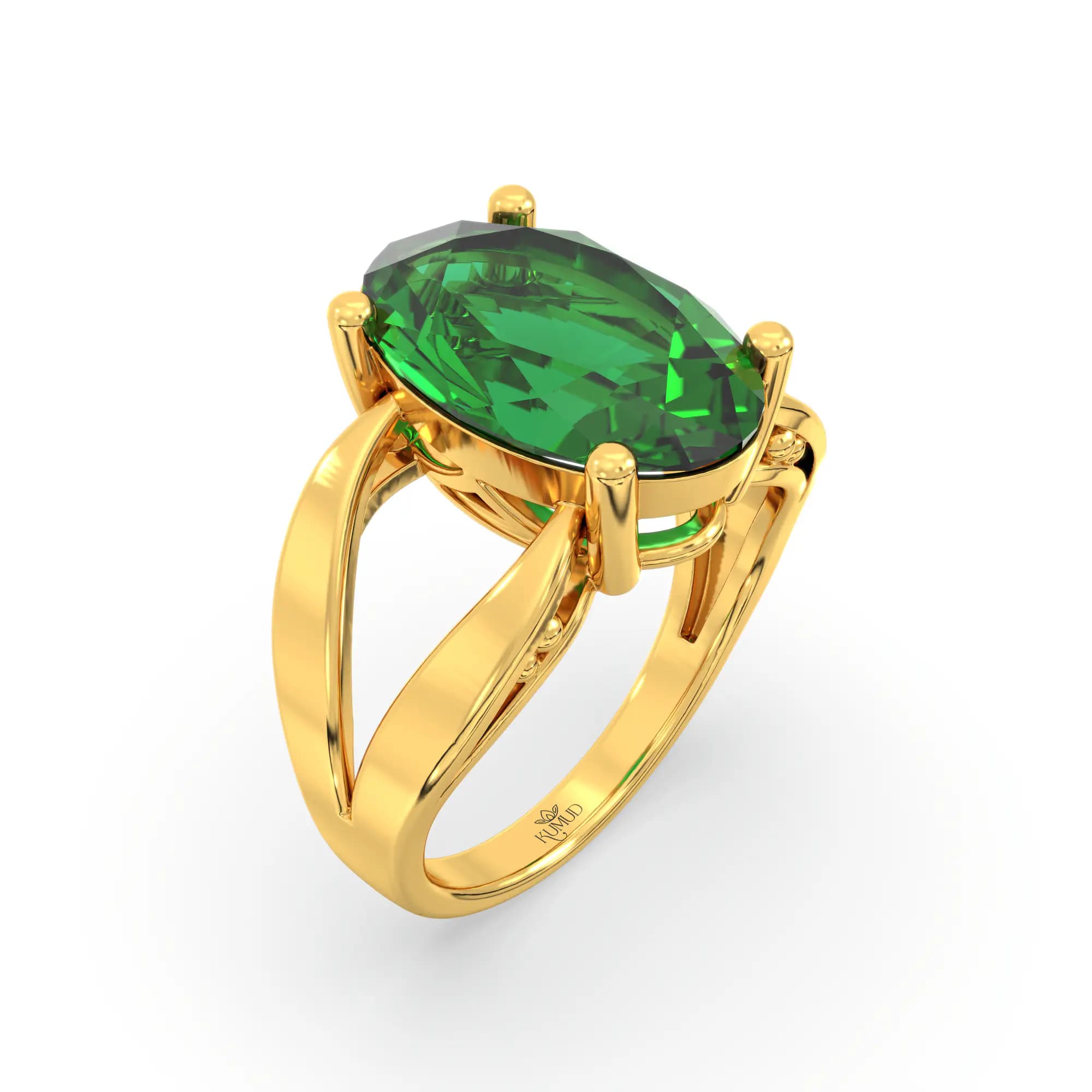 Emerald (Panna) Ring for Women in 22K Yellow Gold – Oval 13x8 mm, Prong Setting, 6 g (Design K17B-3)