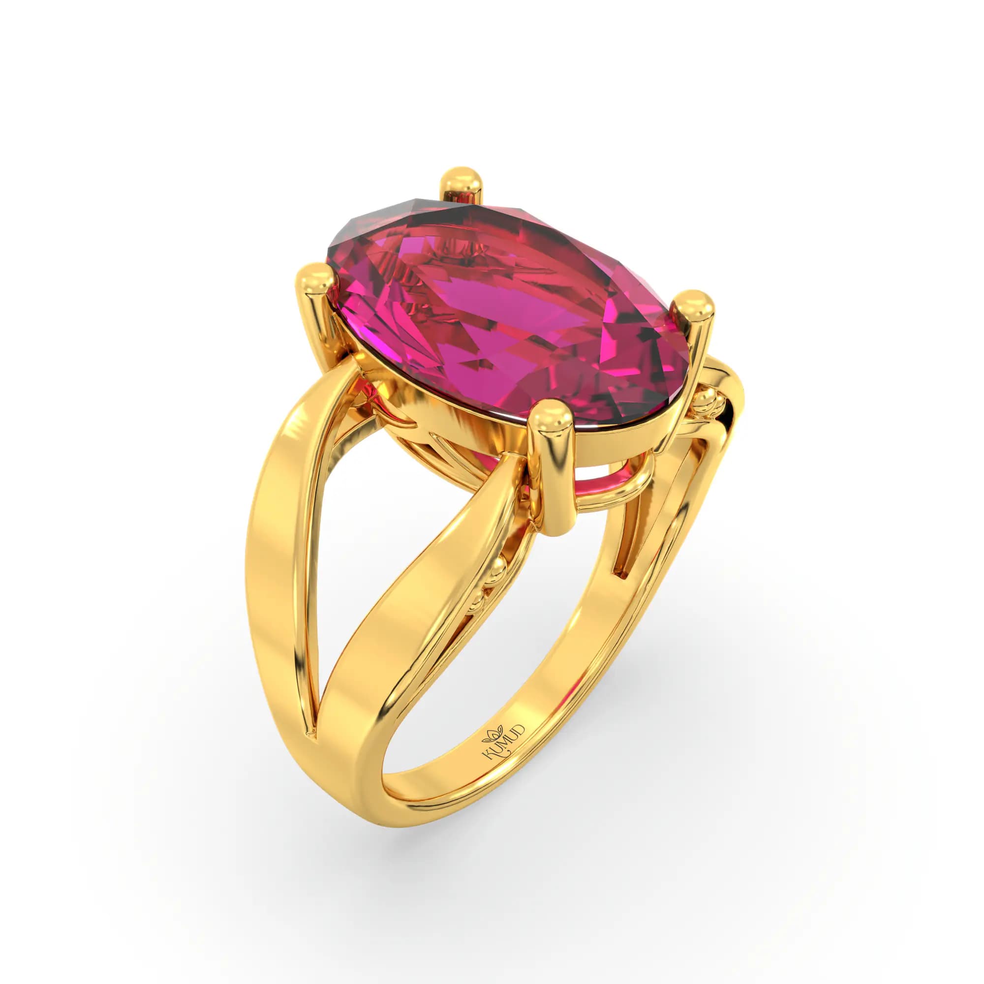 Ruby (Manik) Ring for Women in 22K Yellow Gold – Oval 13x8 mm, Prong Setting, 6 g (Design K17B-3)