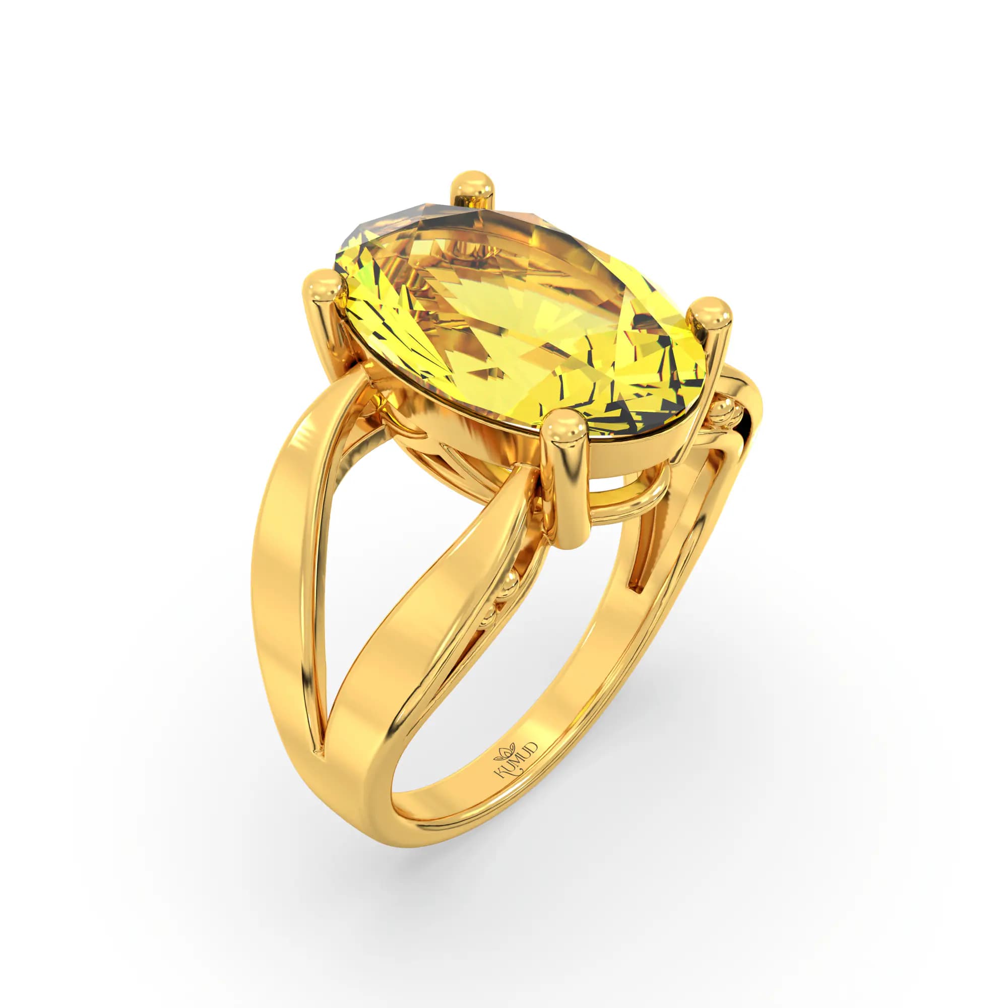 Yellow Sapphire (Pukhraj) Ring for Women in 22K Yellow Gold – Oval 13x8 mm, Prong Setting, 6 g (Design K17B-3)