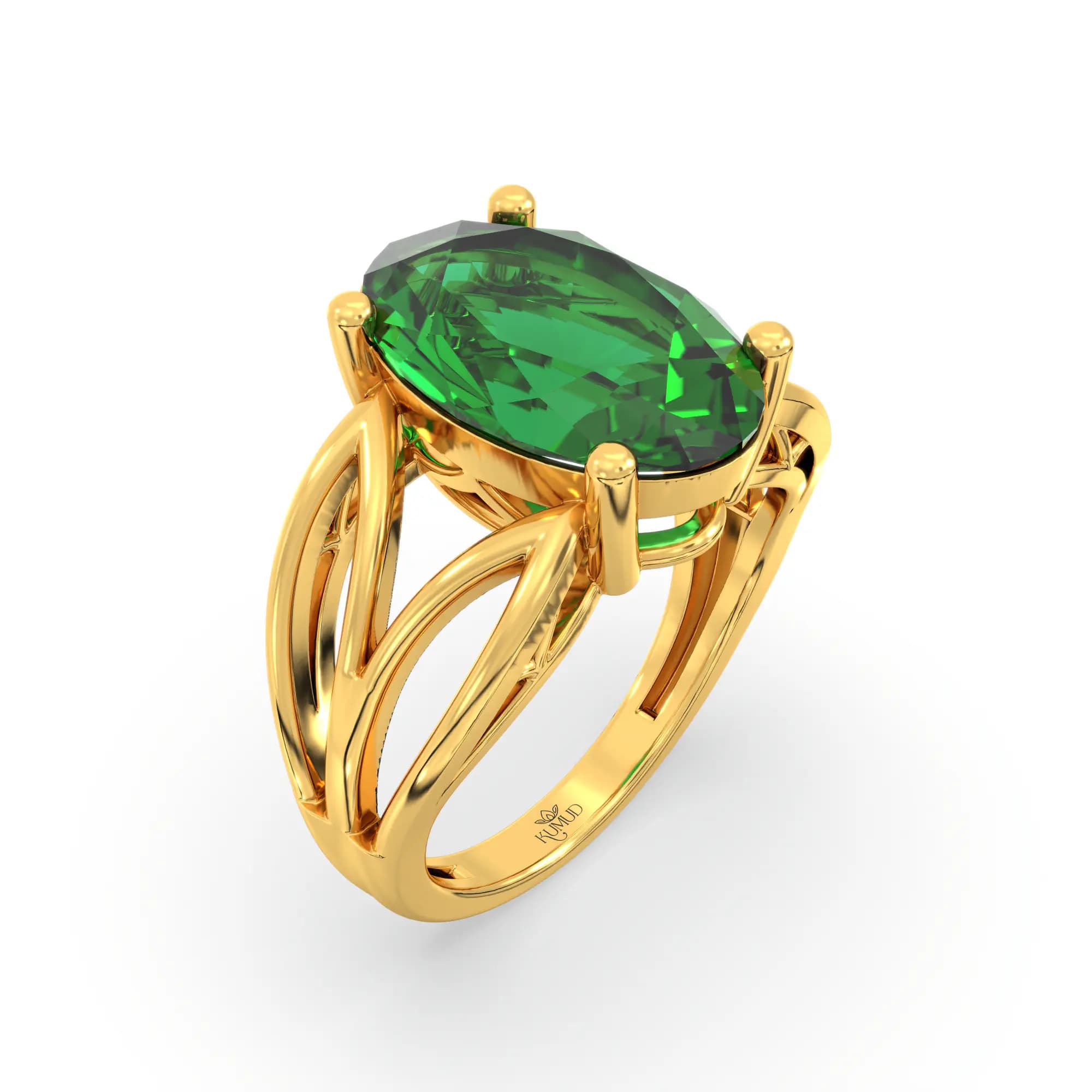 Emerald (Panna) Ring for Women in 22K Yellow Gold – Oval 13x8 mm, Prong Setting, 6 g (Design K17B-4)