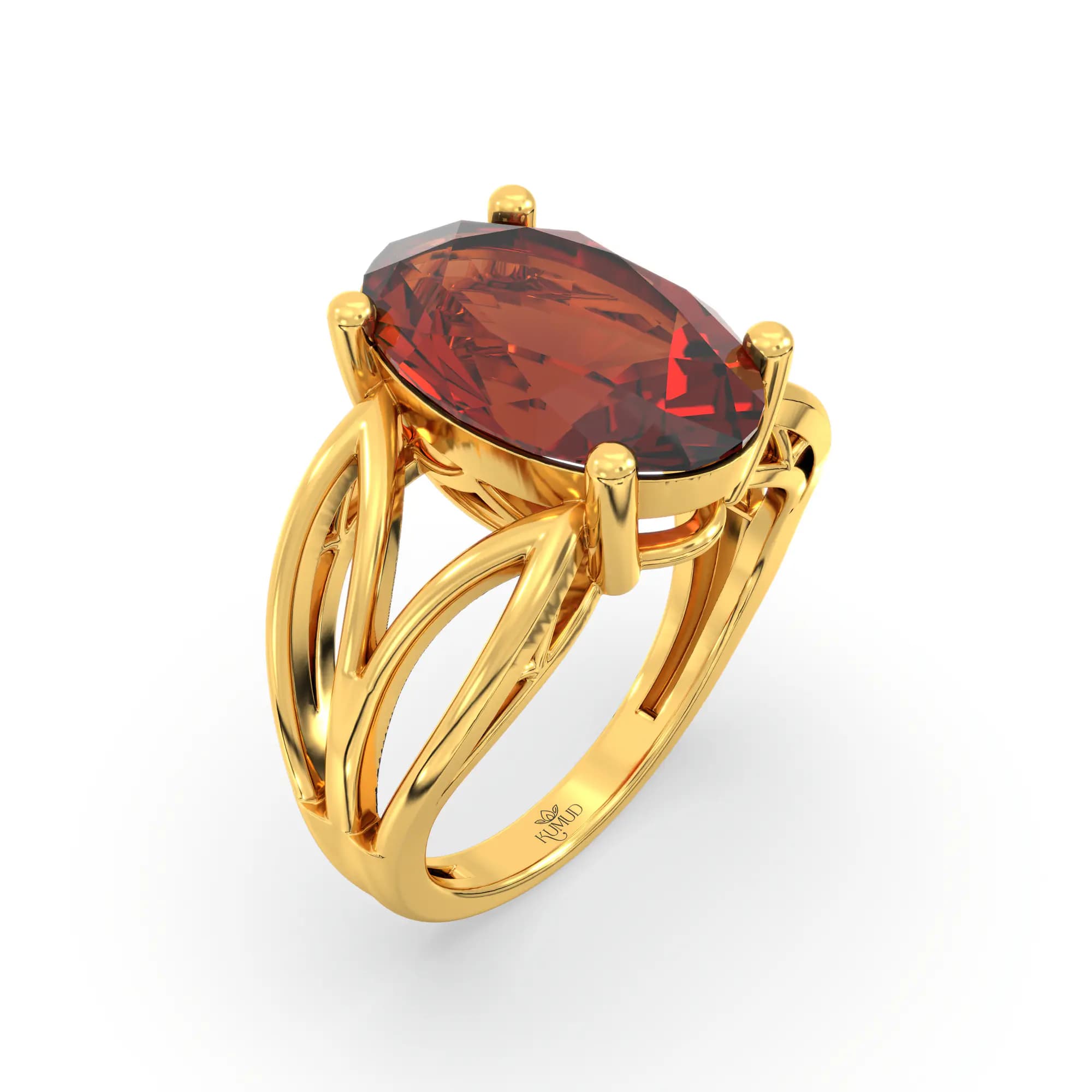Hessonite (Gomed) Ring for Women in 22K Yellow Gold – Oval 13x8 mm, Prong Setting, 6 g (Design K17B-4)