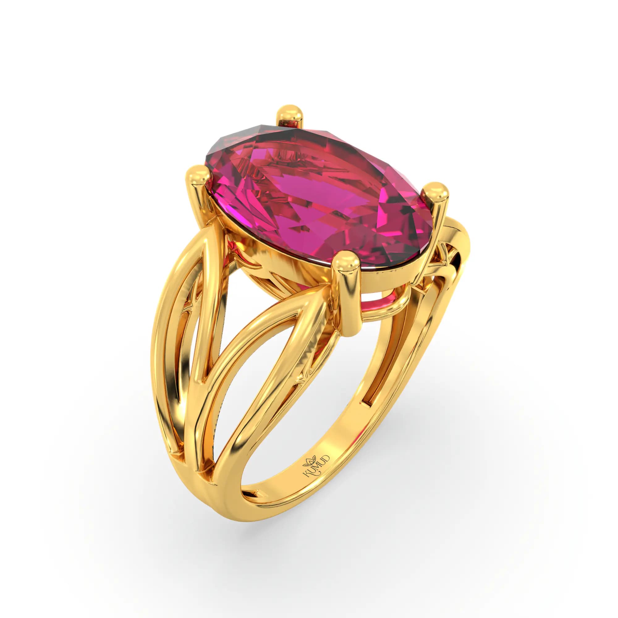 Ruby (Manik) Ring for Women in 22K Yellow Gold – Oval 13x8 mm, Prong Setting, 6 g (Design K17B-4)