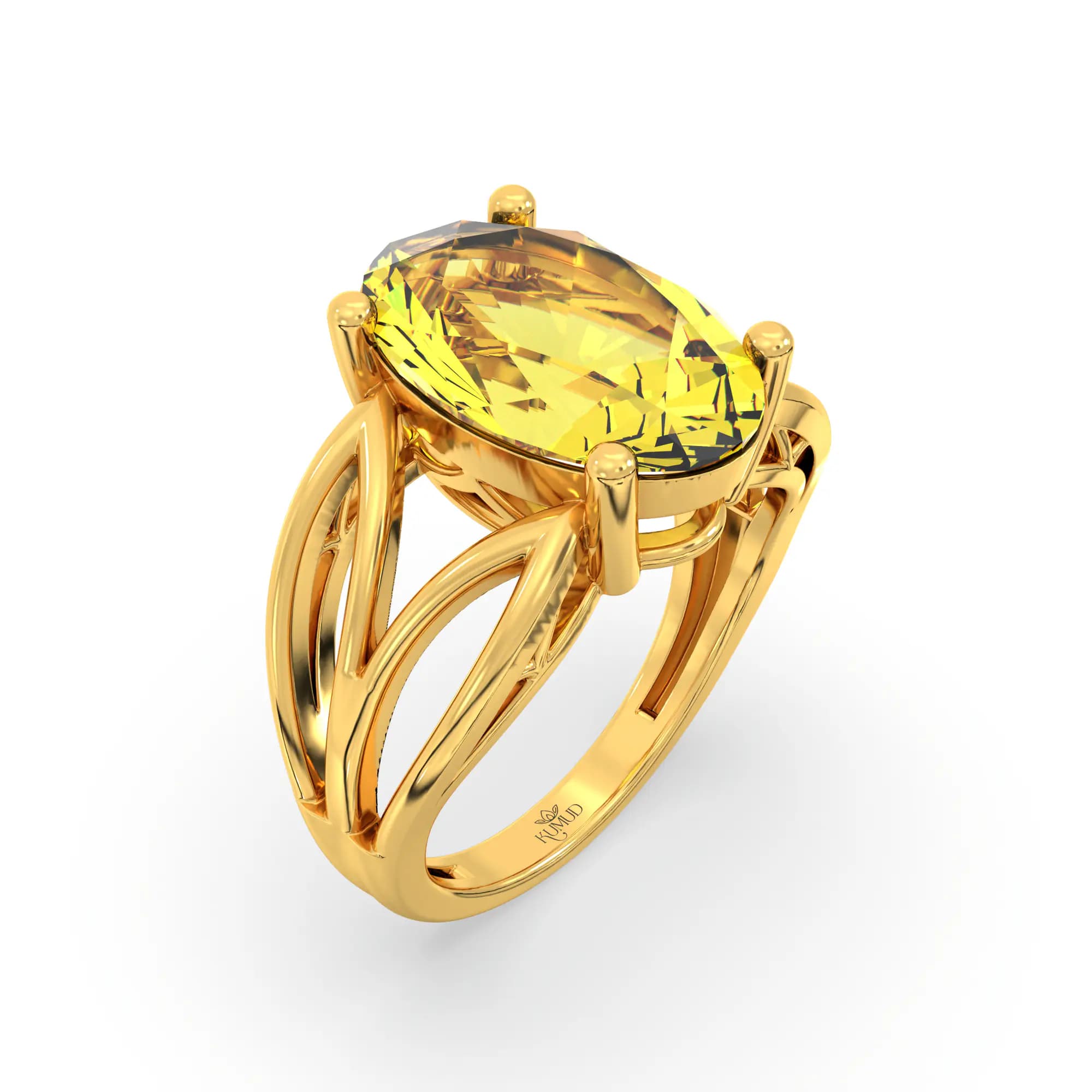 Yellow Sapphire (Pukhraj) Ring for Women in 22K Yellow Gold – Oval 13x8 mm, Prong Setting, 6 g (Design K17B-4)