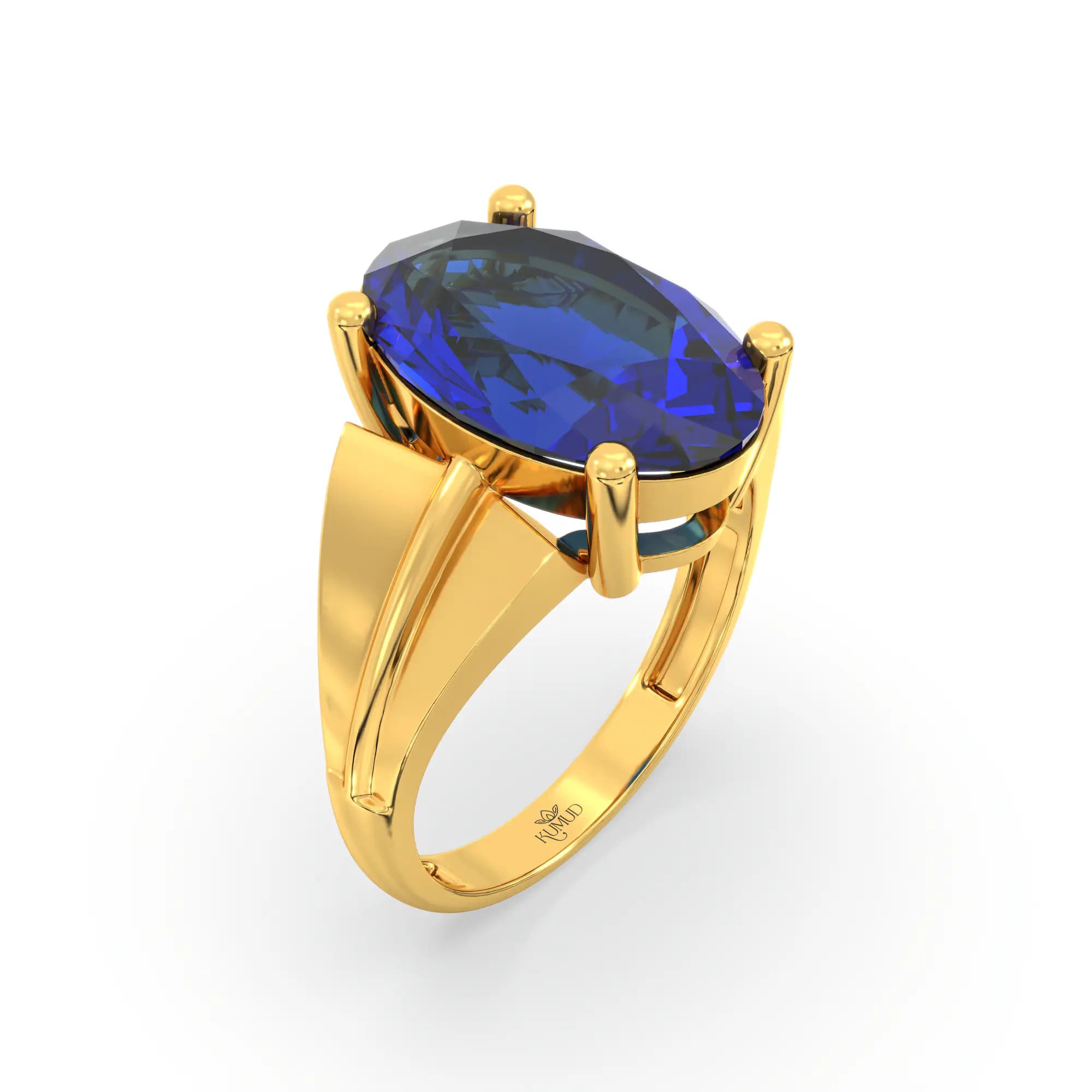 Blue Sapphire (Neelam) Ring for Women in 22K Yellow Gold – Oval 13x8 mm, Prong Setting, 5 g (Design K17B-5)