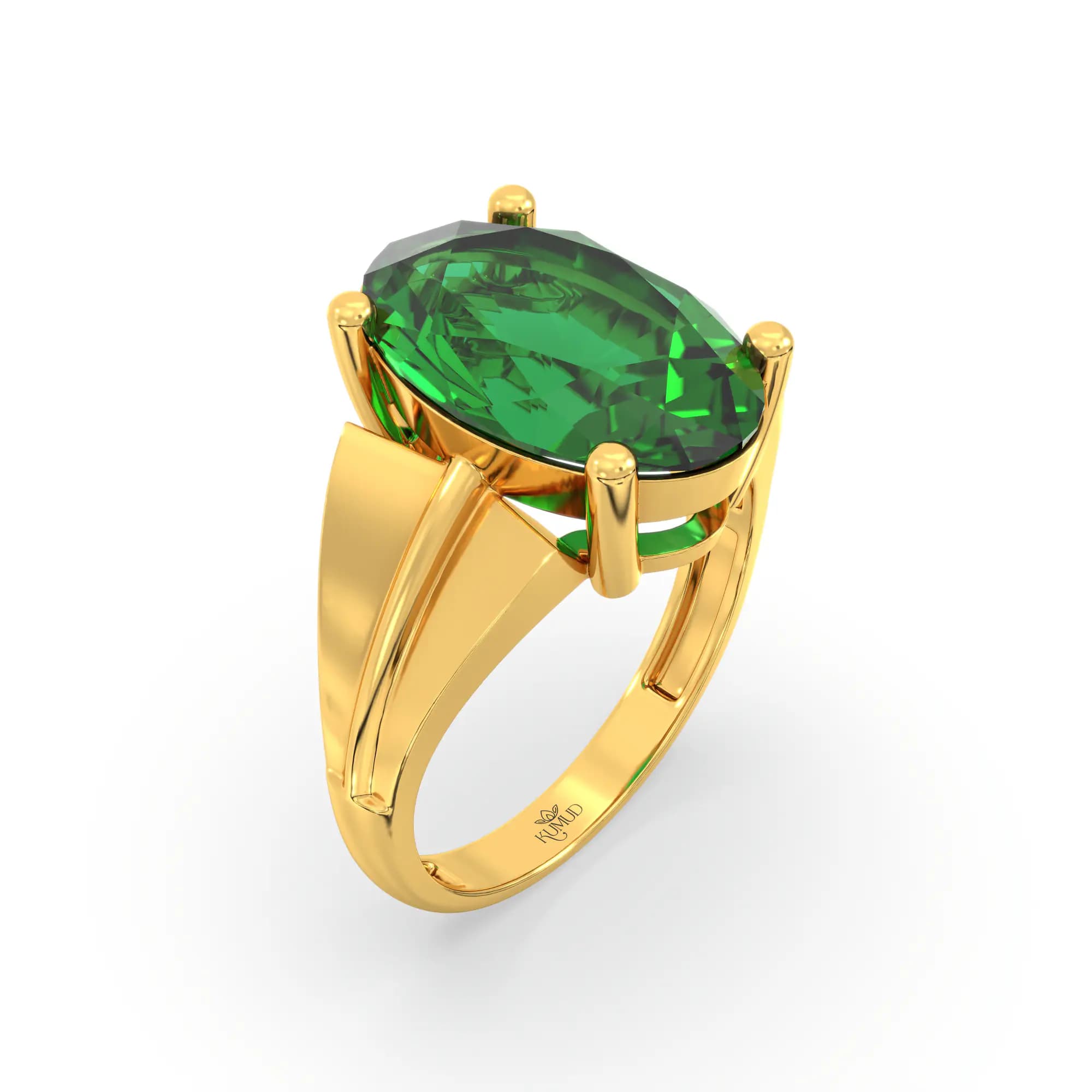 Emerald (Panna) Ring for Women in 22K Yellow Gold – Oval 13x8 mm, Prong Setting, 5 g (Design K17B-5)