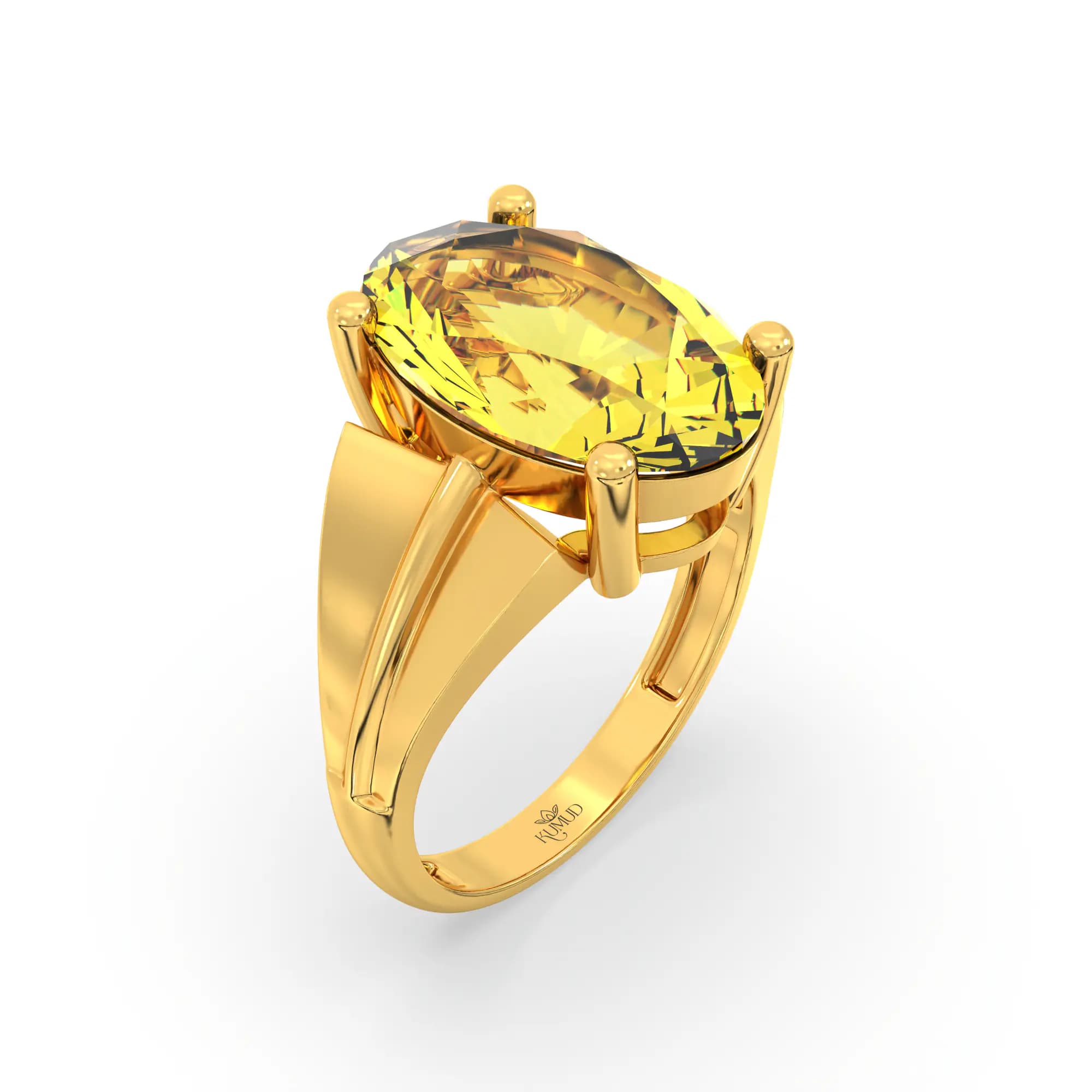 Yellow Sapphire (Pukhraj) Ring for Women in 22K Yellow Gold – Oval 13x8 mm, Prong Setting, 5 g (Design K17B-5)