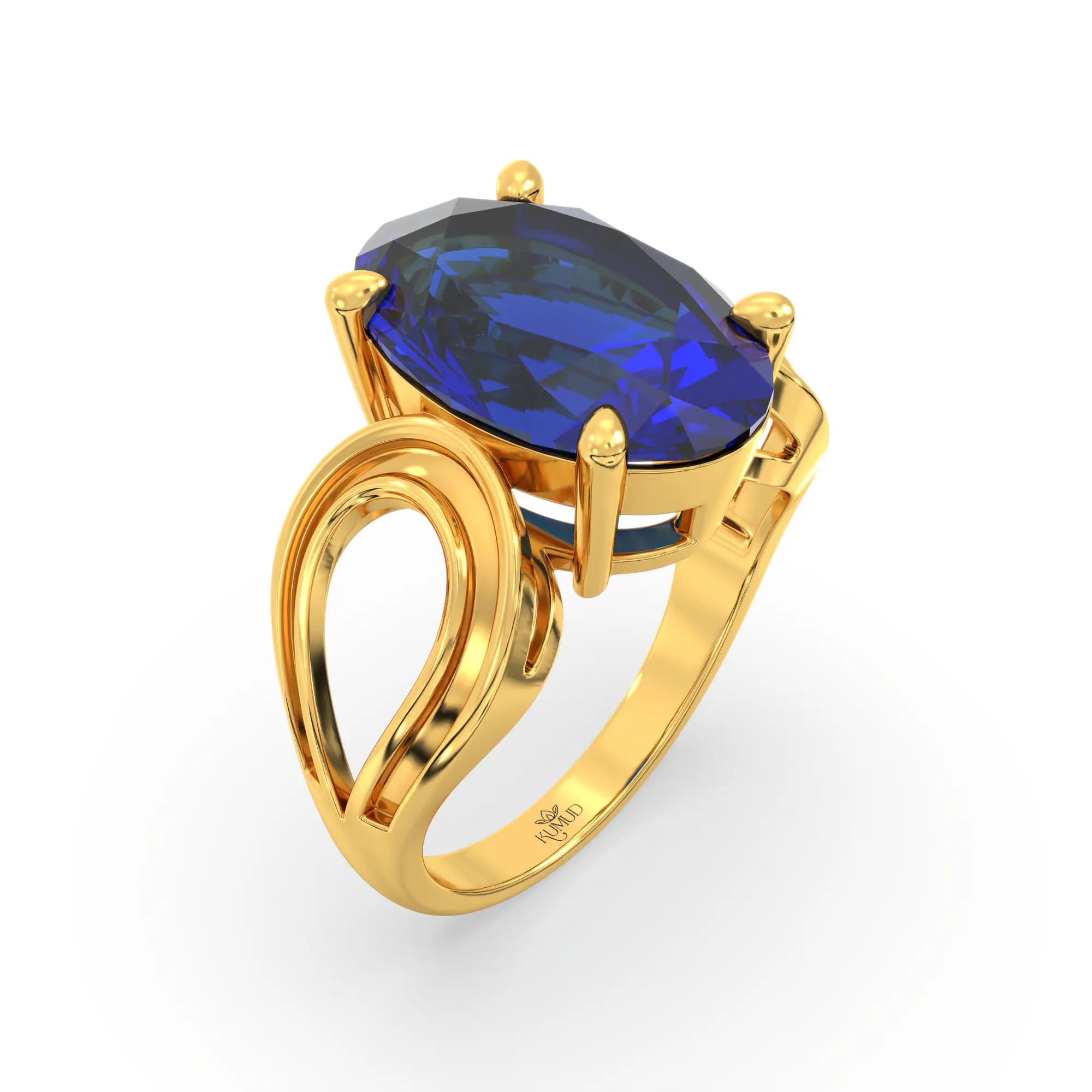 Blue Sapphire (Neelam) Ring for Women in 22K Yellow Gold – Oval 13x8 mm, Prong Setting, 6 g (Design K17B-6)