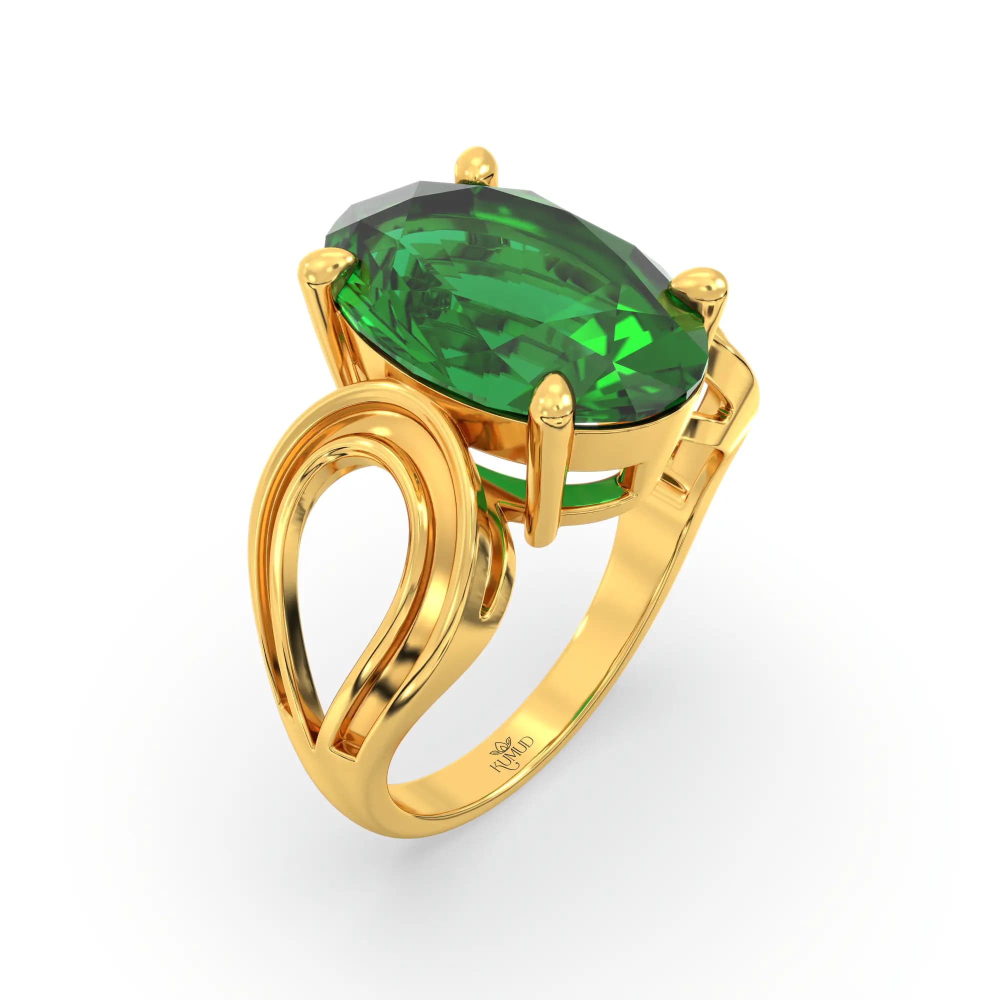 Emerald (Panna) Ring for Women in 22K Yellow Gold – Oval 13x8 mm, Prong Setting, 6 g (Design K17B-6)