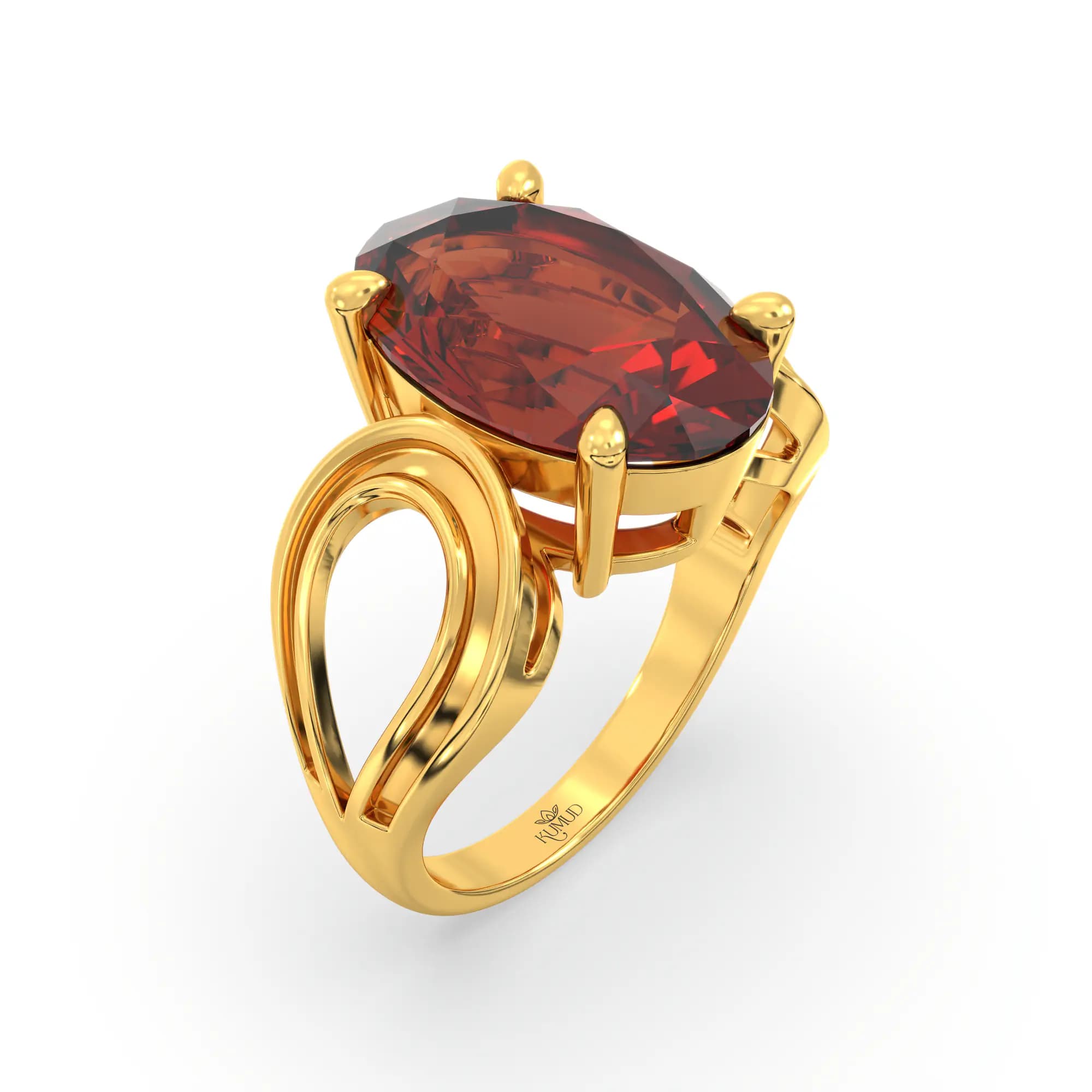 Hessonite (Gomed) Ring for Women in 22K Yellow Gold – Oval 13x8 mm, Prong Setting, 6 g (Design K17B-6)