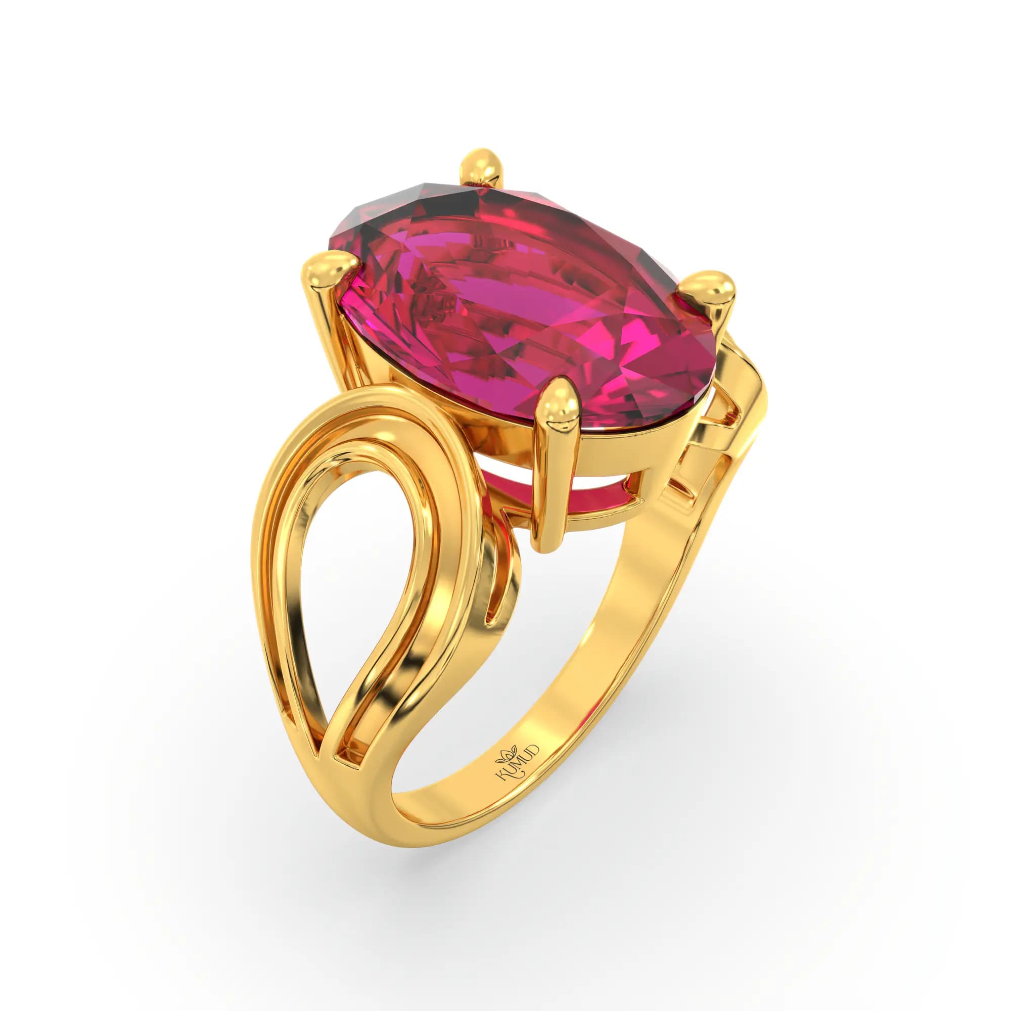 Ruby (Manik) Ring for Women in 22K Yellow Gold – Oval 13x8 mm, Prong Setting, 6 g (Design K17B-6)