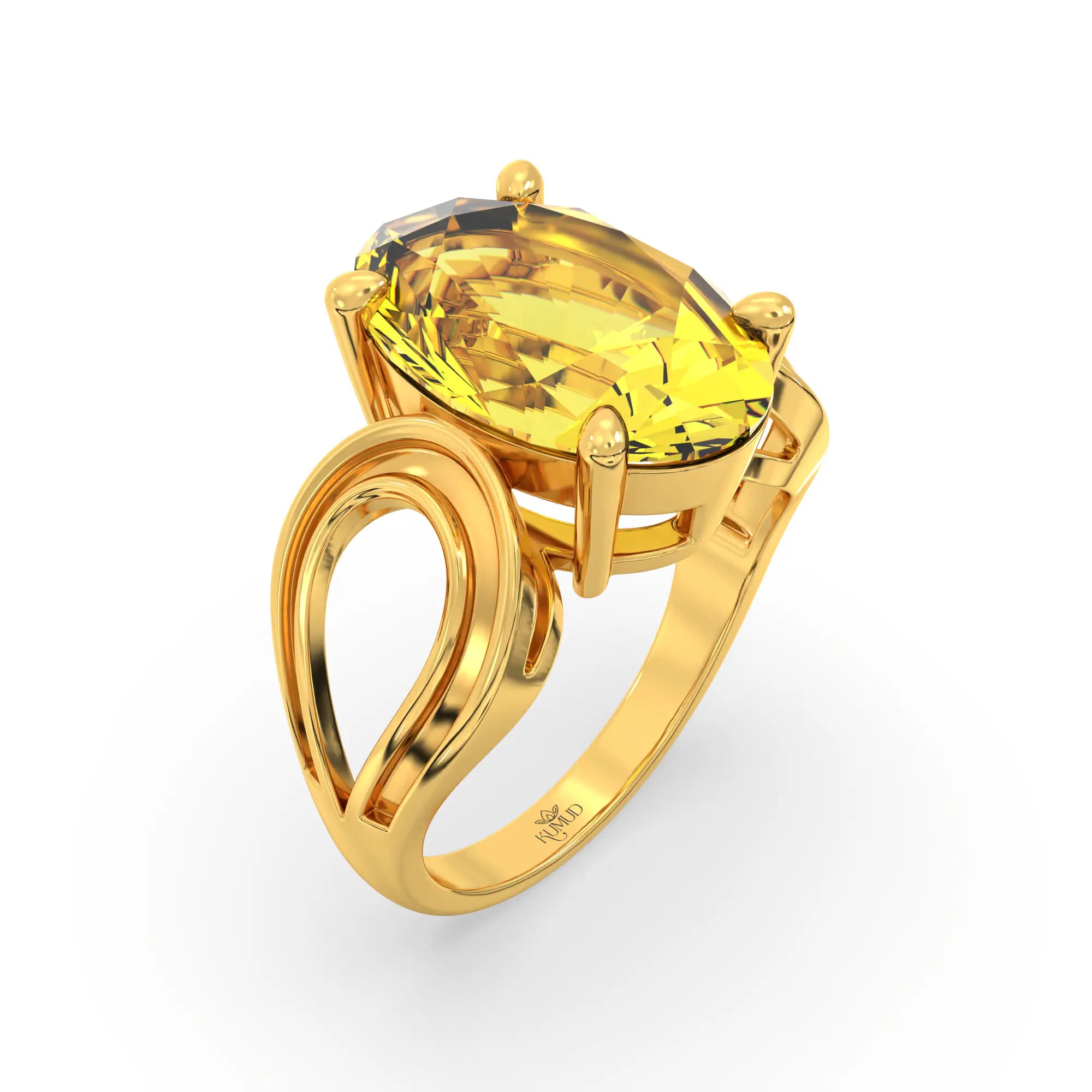 Yellow Sapphire (Pukhraj) Ring for Women in 22K Yellow Gold – Oval 13x8 mm, Prong Setting, 6 g (Design K17B-6)
