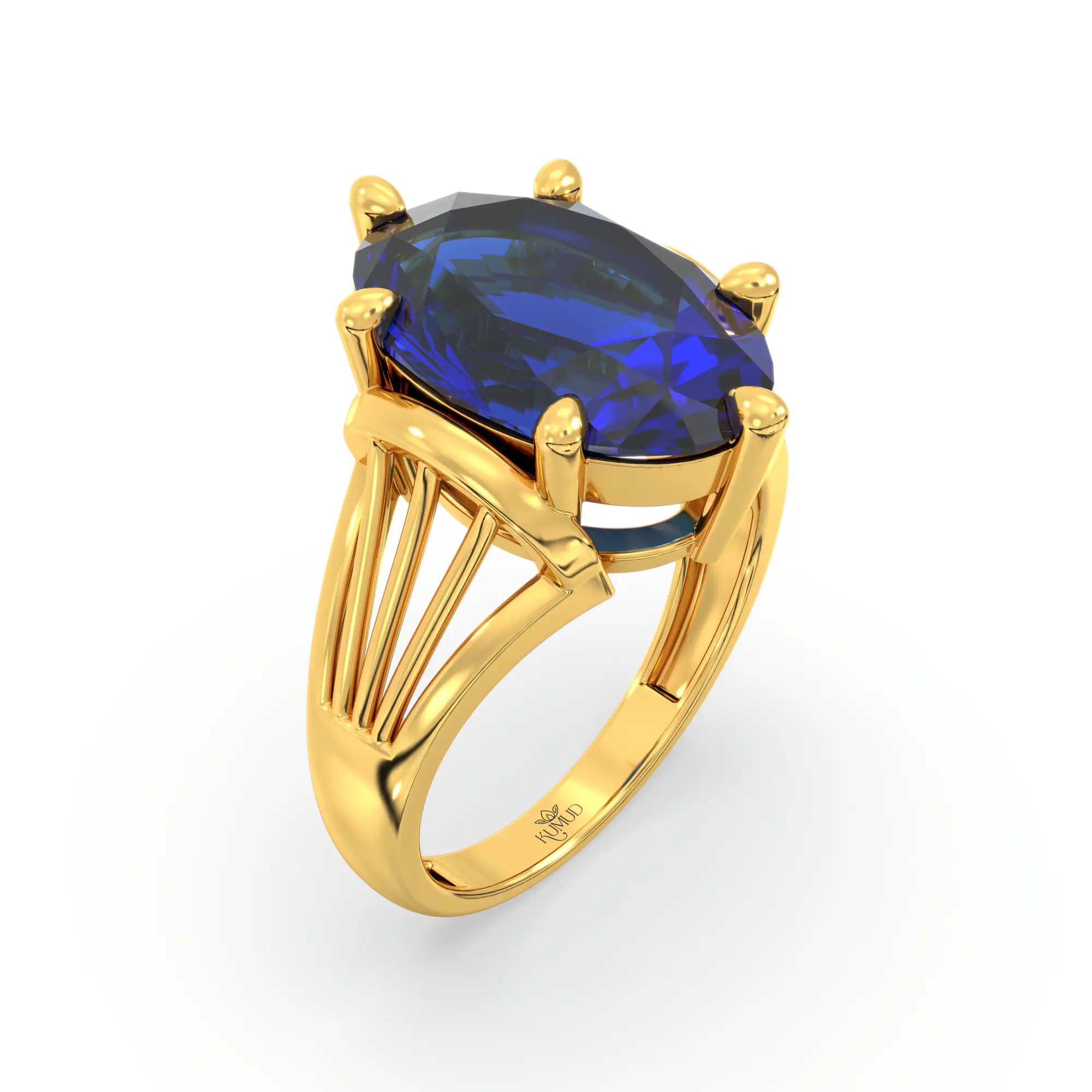 Blue Sapphire (Neelam) Ring for Women in 22K Yellow Gold – Oval 13x8 mm, Prong Setting, 6 g (Design K17B-7)