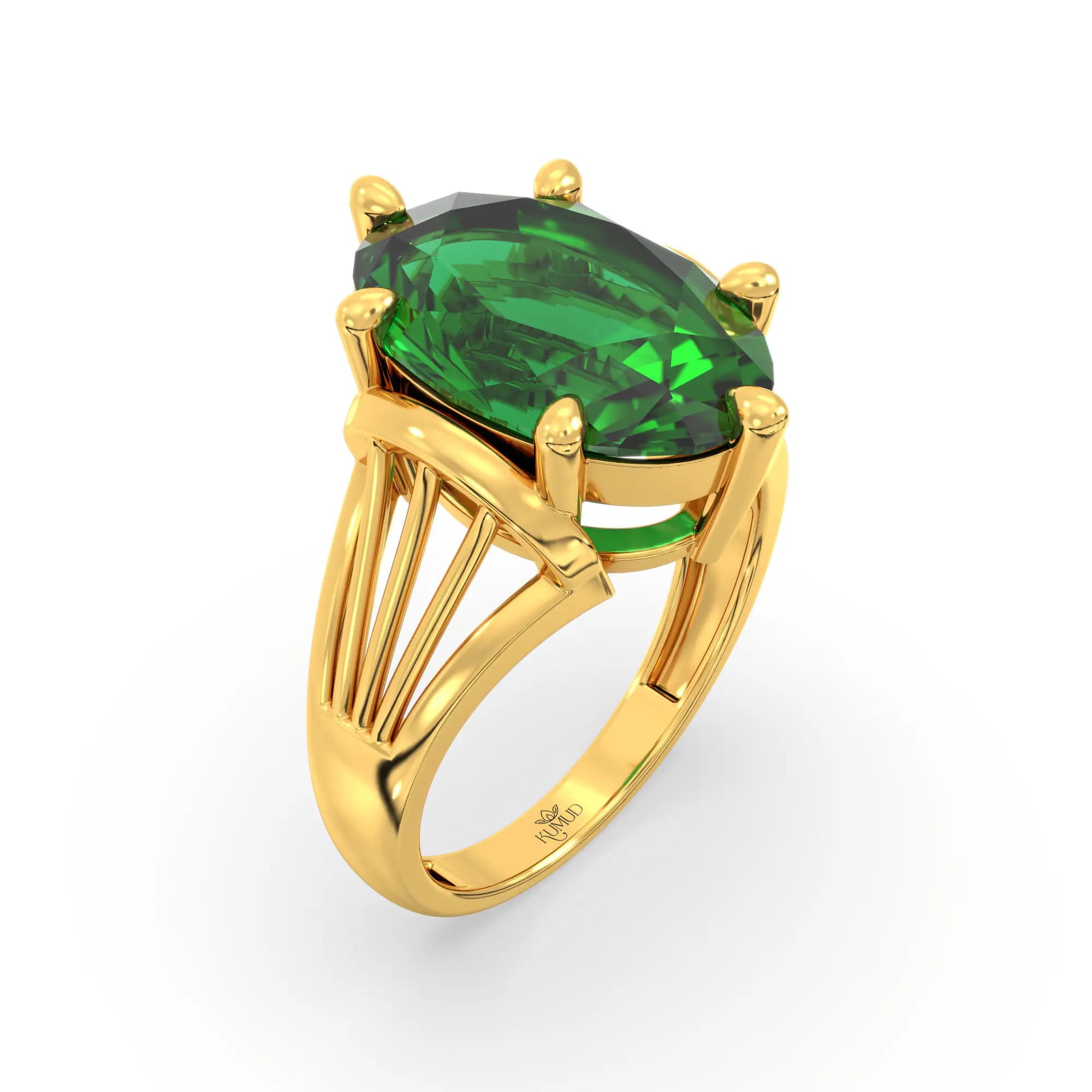 Emerald (Panna) Ring for Women in 22K Yellow Gold – Oval 13x8 mm, Prong Setting, 6 g (Design K17B-7)