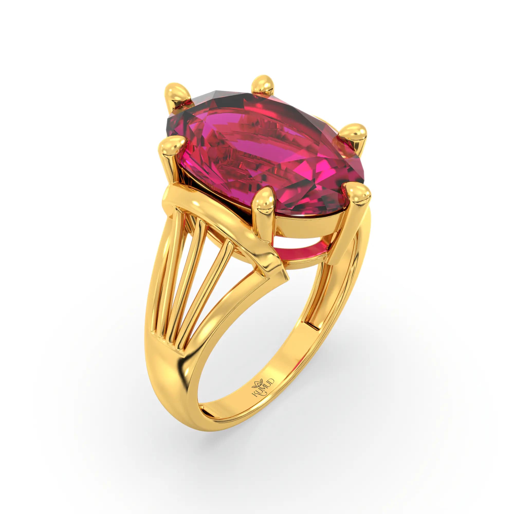 Ruby (Manik) Ring for Women in 22K Yellow Gold – Oval 13x8 mm, Prong Setting, 6 g (Design K17B-7)