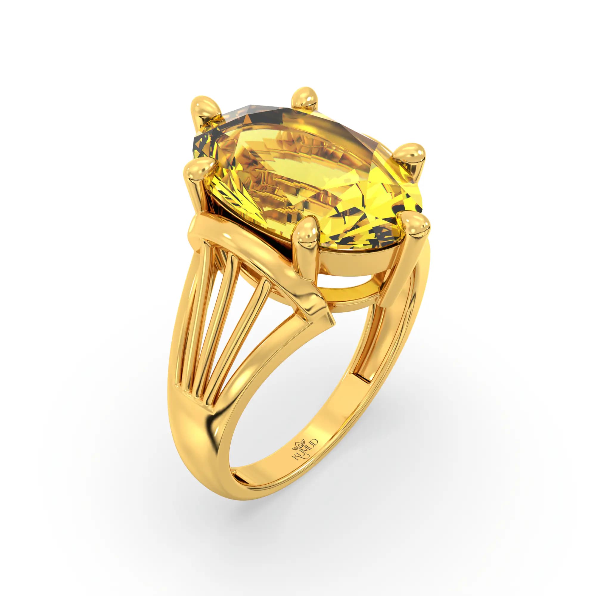 Yellow Sapphire (Pukhraj) Ring for Women in 22K Yellow Gold – Oval 13x8 mm, Prong Setting, 6 g (Design K17B-7)