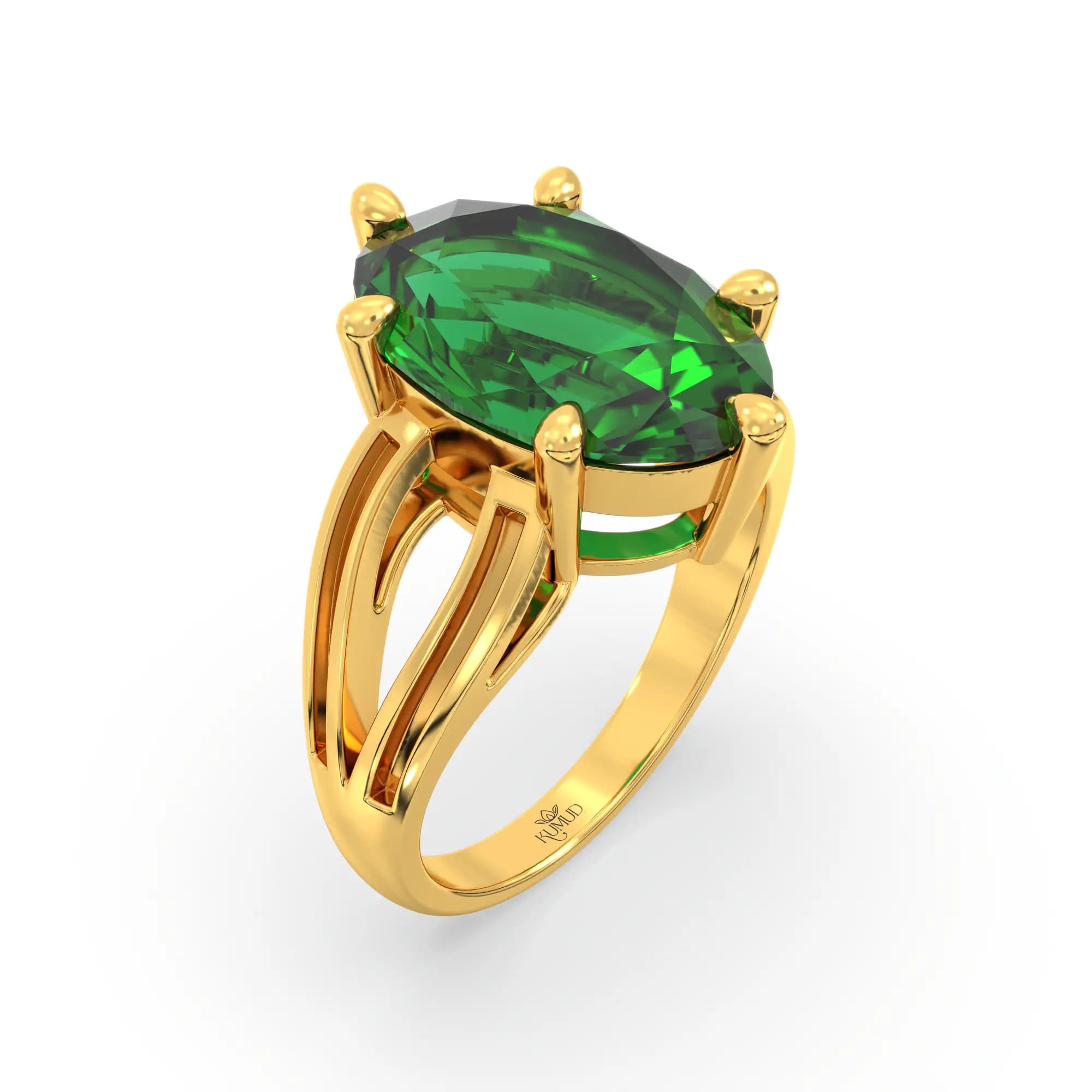 Emerald (Panna) Ring for Women in 22K Yellow Gold – Oval 13x8 mm, Prong Setting, 7 g (Design K17B-8)
