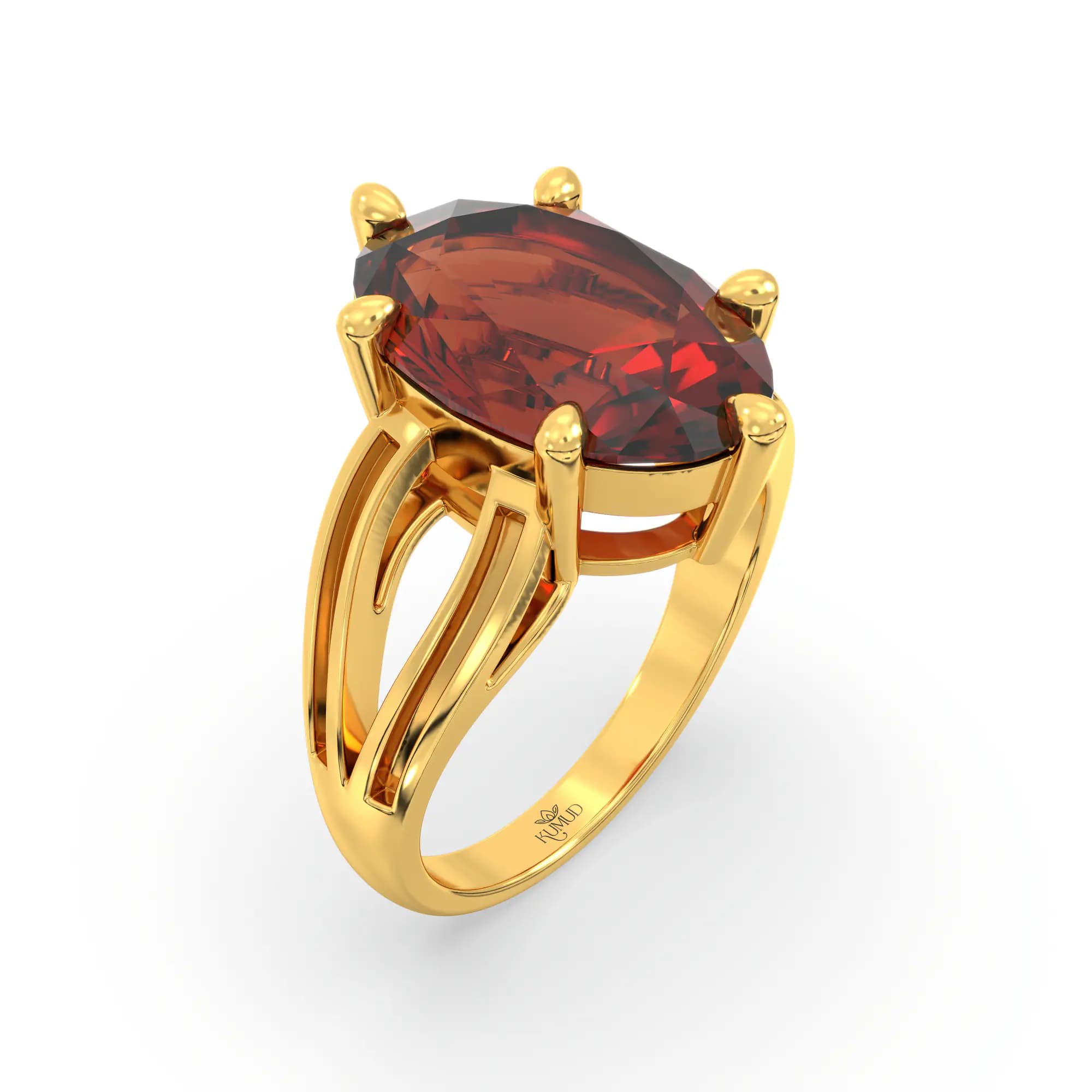 Hessonite (Gomed) Ring for Women in 22K Yellow Gold – Oval 13x8 mm, Prong Setting, 7 g (Design K17B-8)