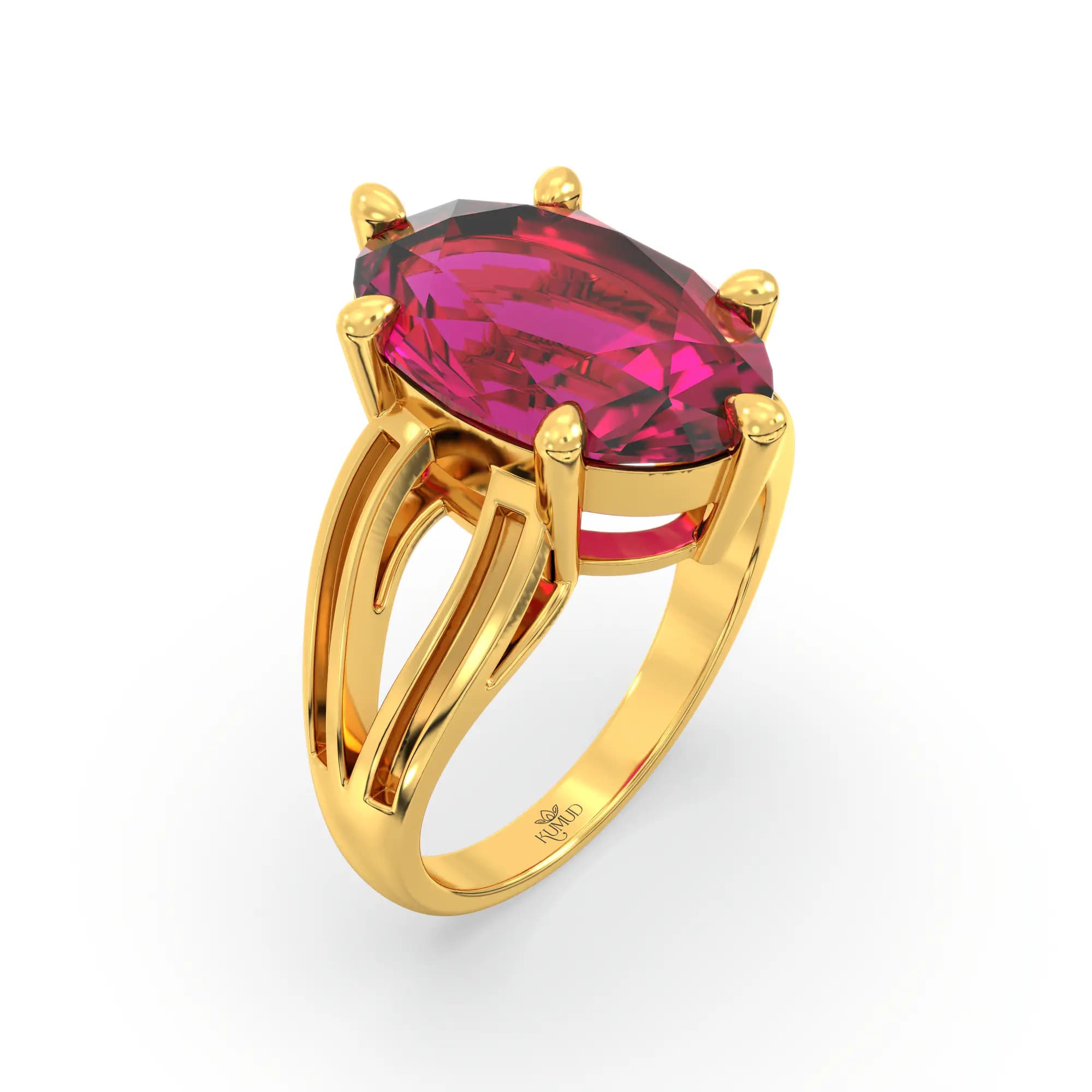 Ruby (Manik) Ring for Women in 22K Yellow Gold – Oval 13x8 mm, Prong Setting, 7 g (Design K17B-8)