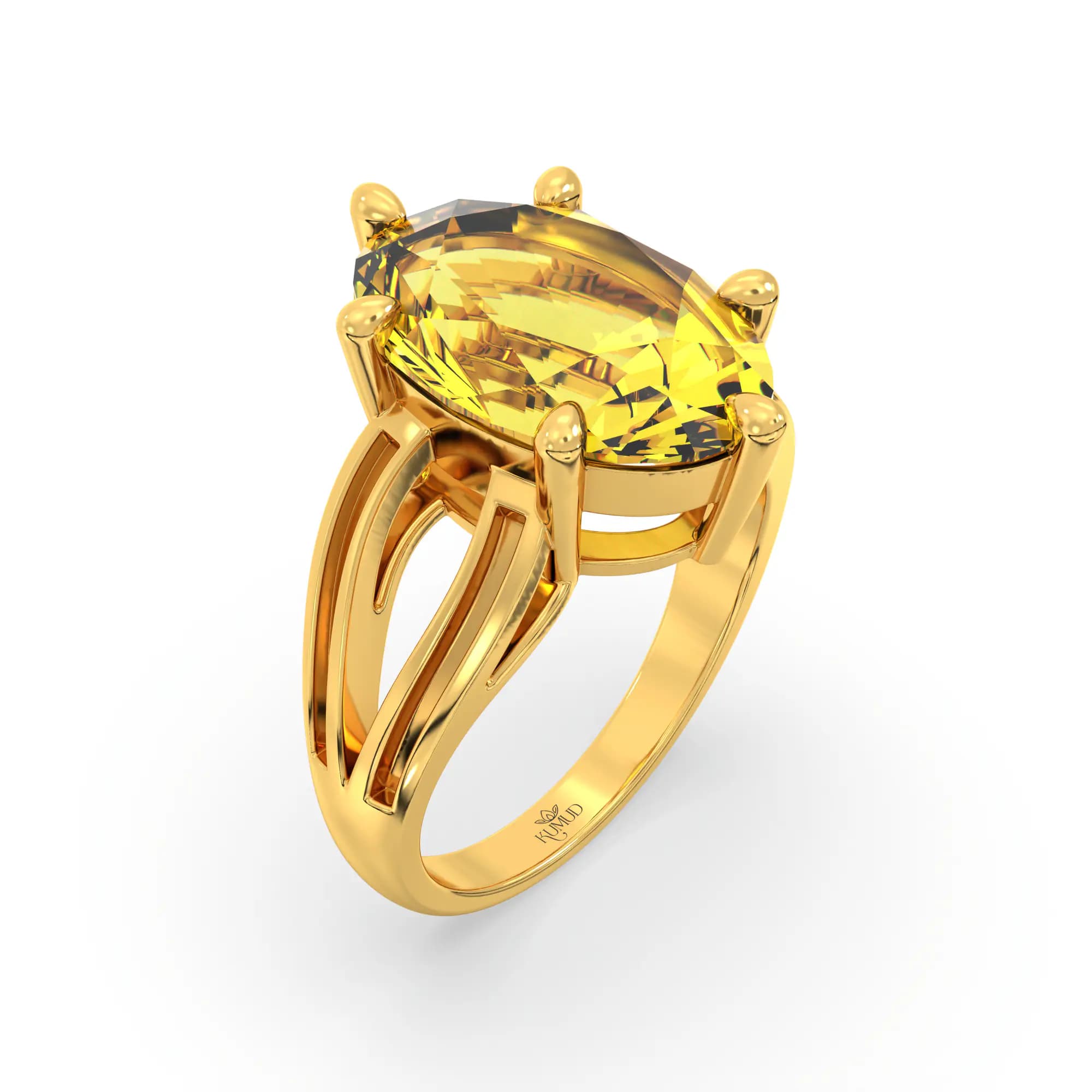 Yellow Sapphire (Pukhraj) Ring for Women in 22K Yellow Gold – Oval 13x8 mm, Prong Setting, 7 g (Design K17B-8)