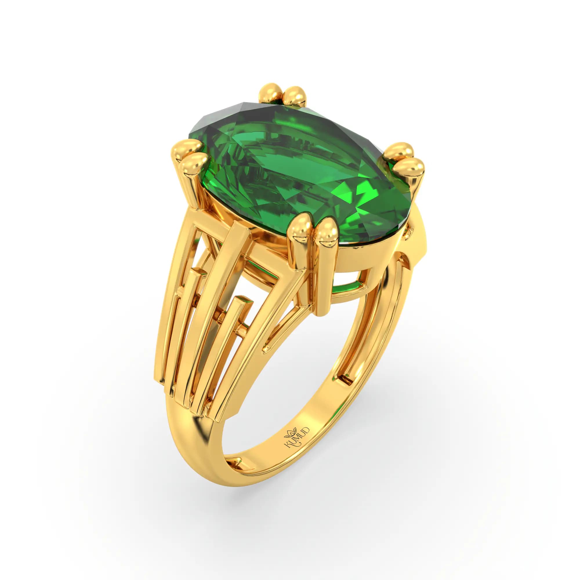 Emerald (Panna) Ring for Women in 22K Yellow Gold – Oval 13x8 mm, Prong Setting, 6 g (Design K17B-9)