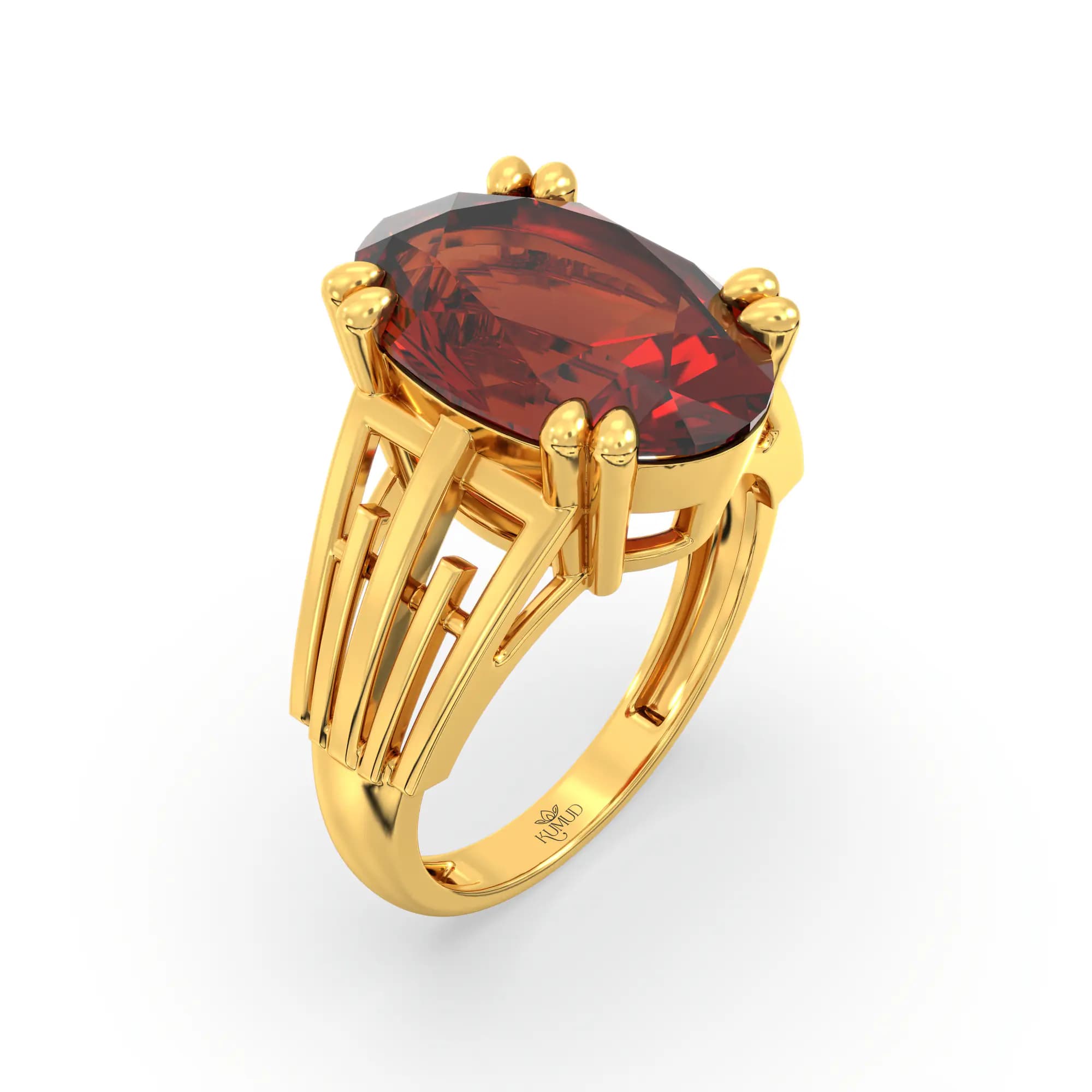 Hessonite (Gomed) Ring for Women in 22K Yellow Gold – Oval 13x8 mm, Prong Setting, 6 g (Design K17B-9)