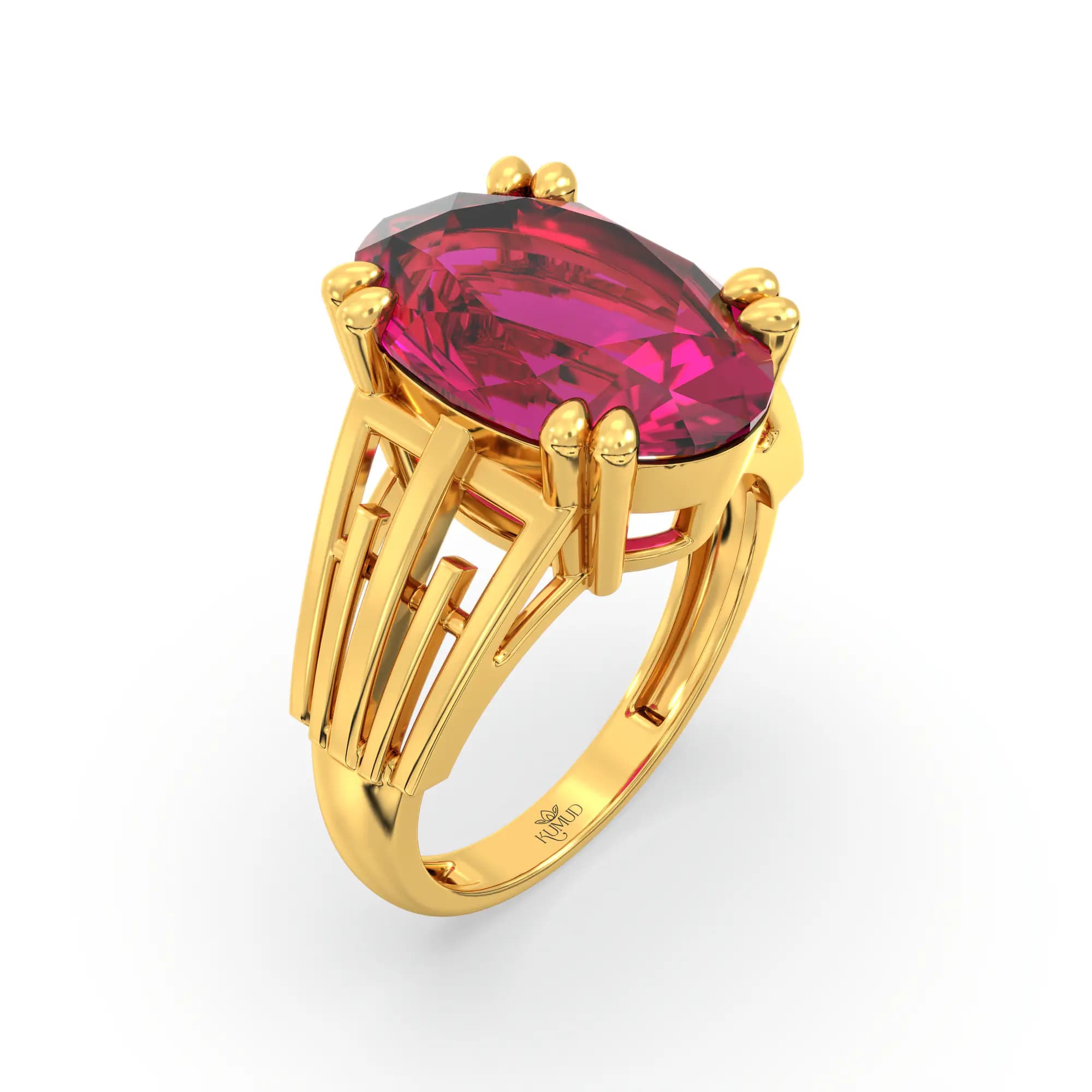 Ruby (Manik) Ring for Women in 22K Yellow Gold – Oval 13x8 mm, Prong Setting, 6 g (Design K17B-9)
