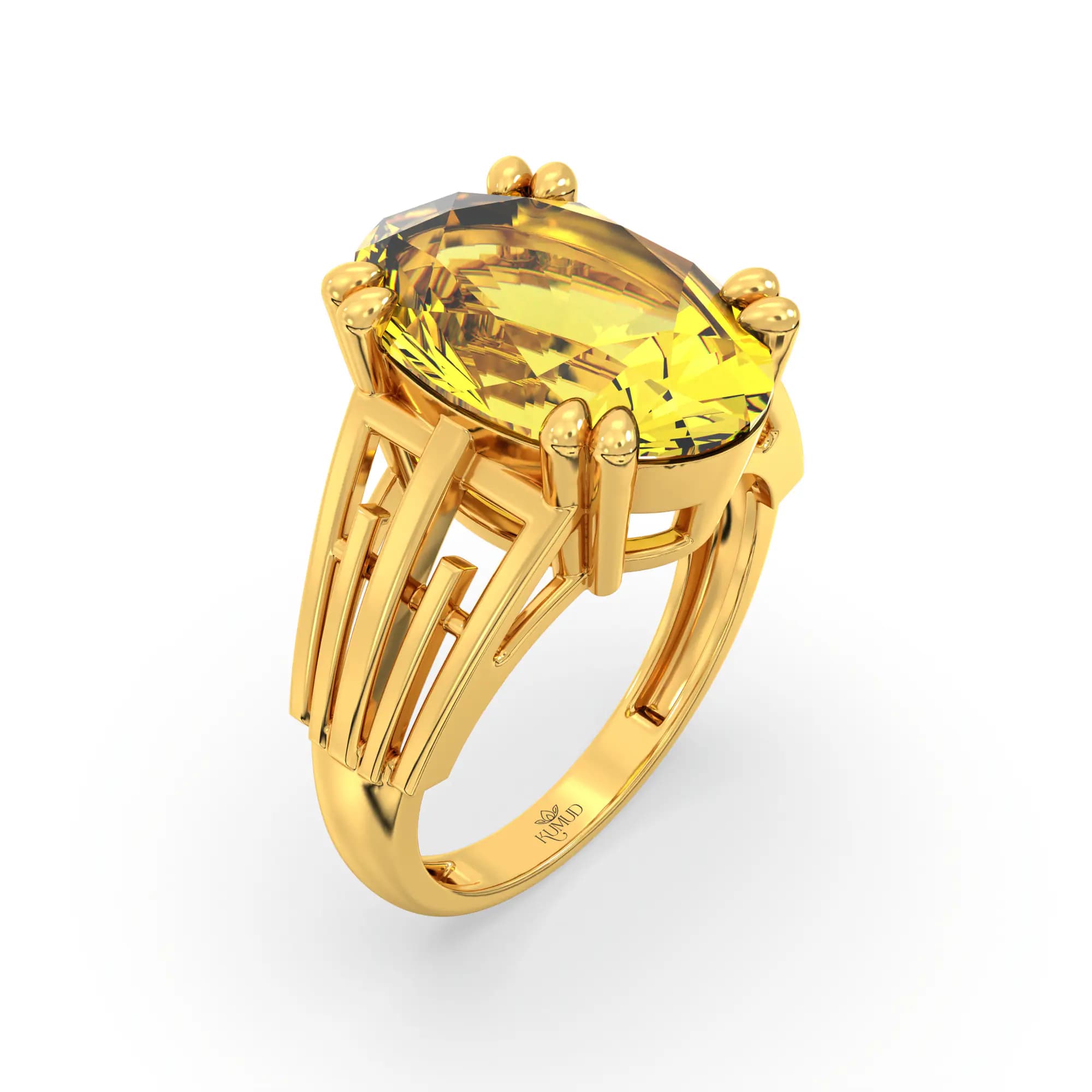 Yellow Sapphire (Pukhraj) Ring for Women in 22K Yellow Gold – Oval 13x8 mm, Prong Setting, 6 g (Design K17B-9)