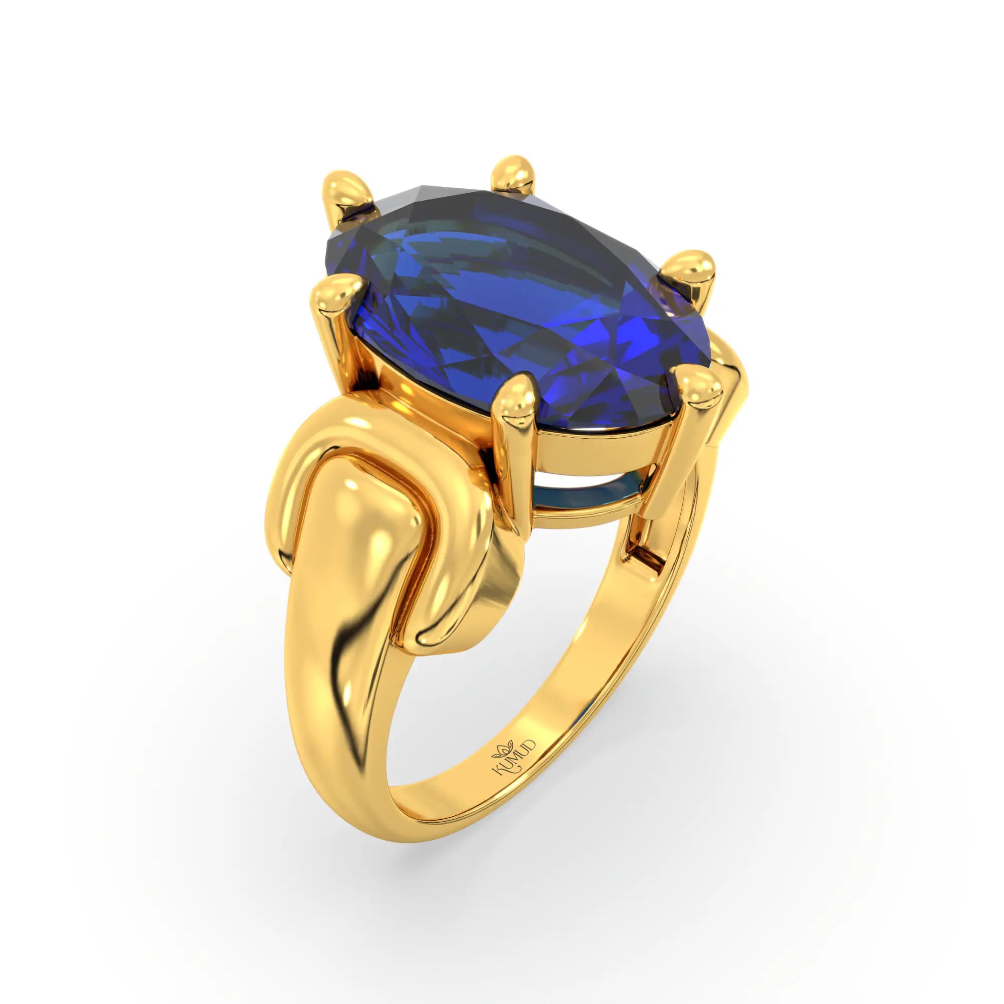 Blue Sapphire (Neelam) Ring for Women in 22K Yellow Gold – Oval 13x8 mm, Prong Setting, 7 g (Design K17B-10)