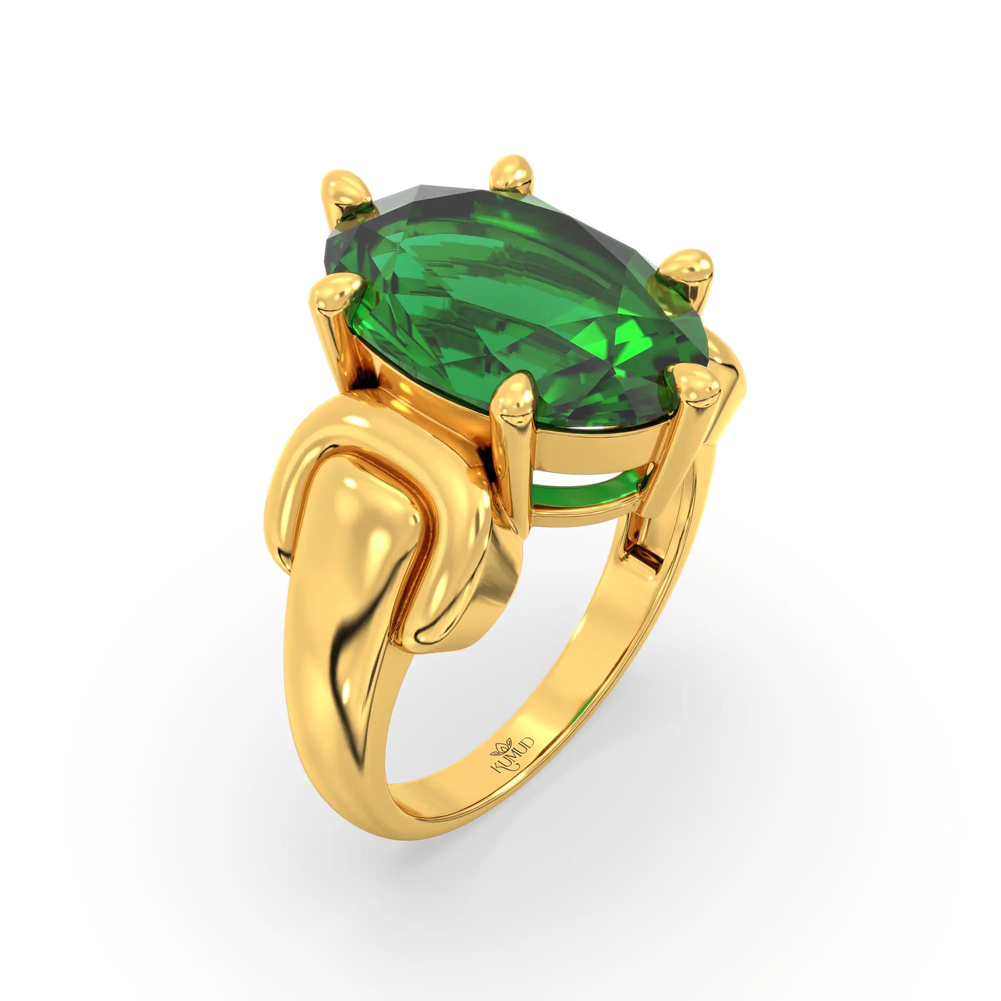 Emerald (Panna) Ring for Women in 22K Yellow Gold – Oval 13x8 mm, Prong Setting, 7 g (Design K17B-10)