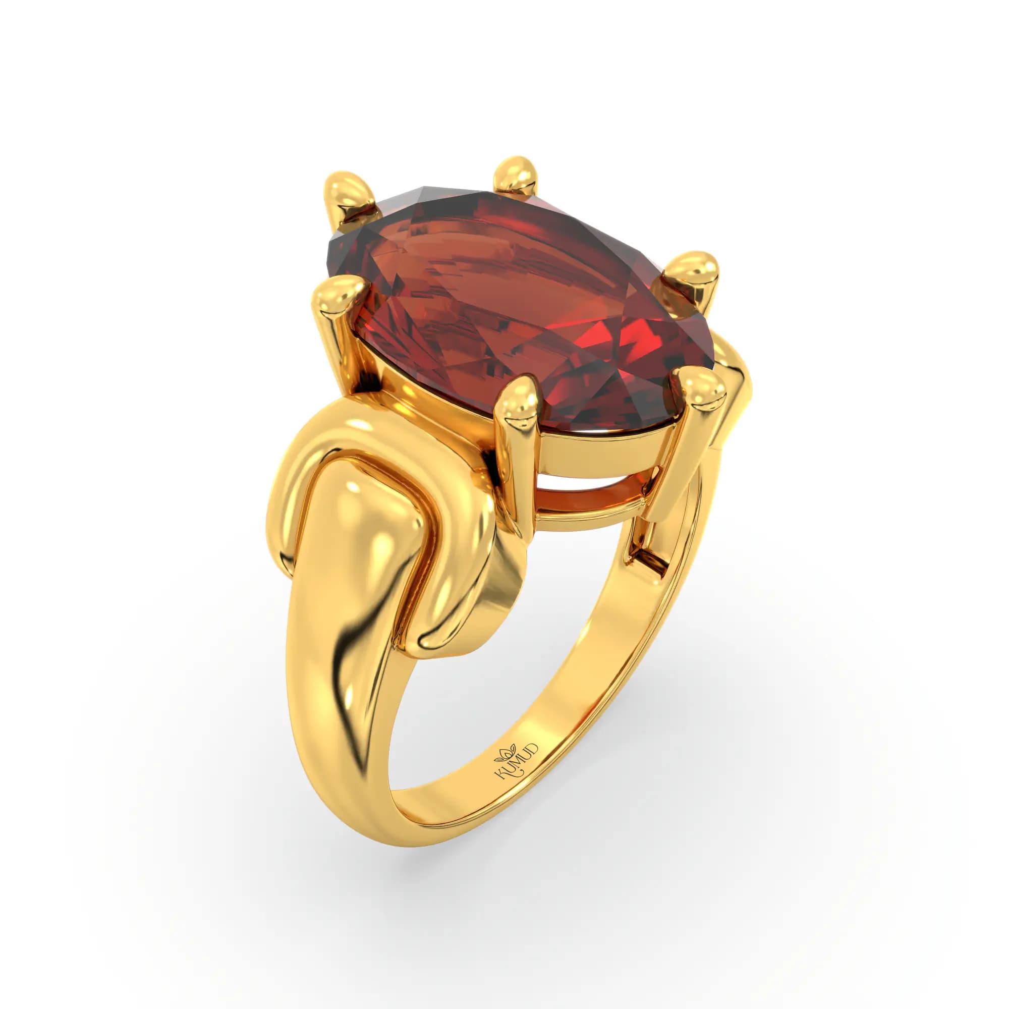 Hessonite (Gomed) Ring for Women in 22K Yellow Gold – Oval 13x8 mm, Prong Setting, 7 g (Design K17B-10)