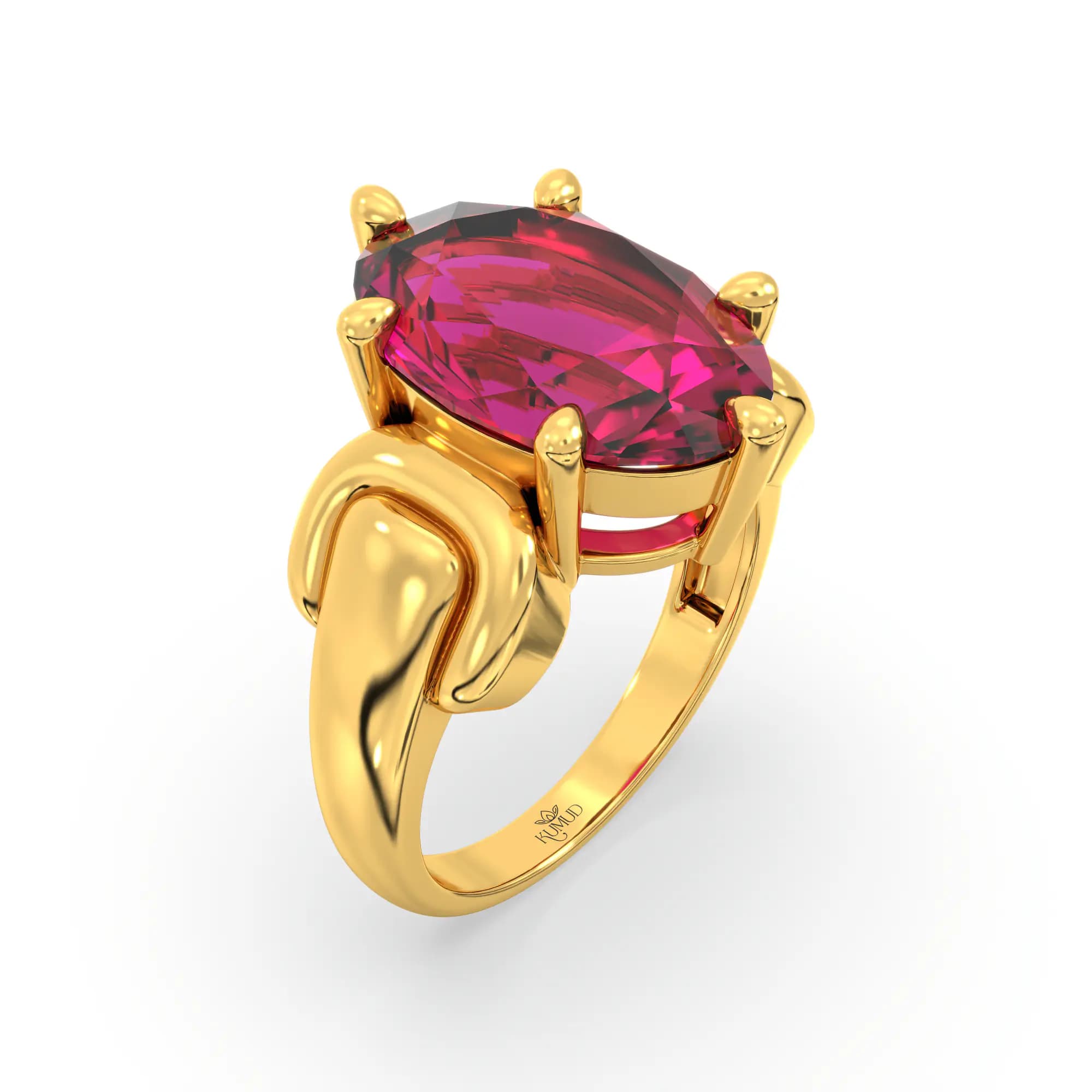 Ruby (Manik) Ring for Women in 22K Yellow Gold – Oval 13x8 mm, Prong Setting, 7 g (Design K17B-10)